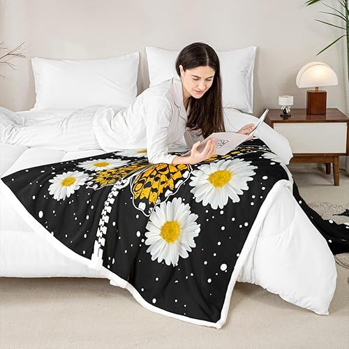 Miniatura 4 de Manfei Manta de mariposa blanca con margaritas para niños, niñas y adultos, decoración de habitación de flores en acuarela para sofá, manta de