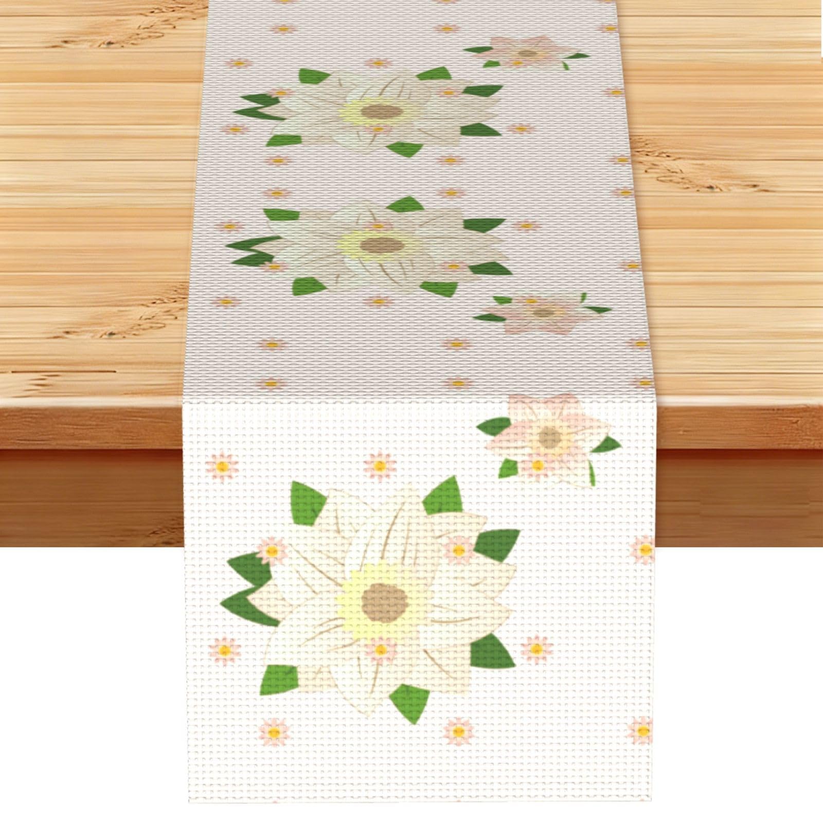 Blooming Hexagonal White Linen Feel Table Runner Wedding Party Home Decoration