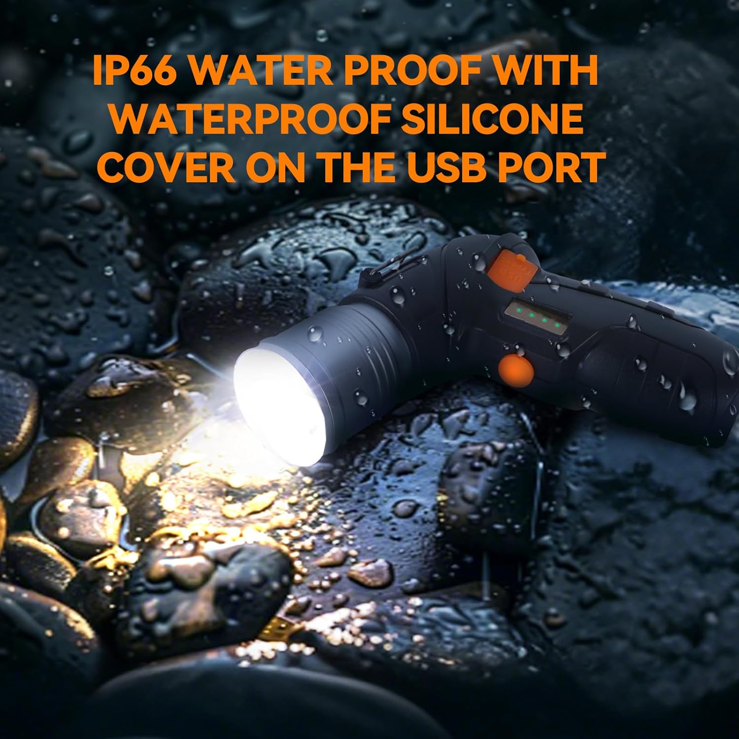 Horenom Multifunction Rechargeable LED Spotlight, 1000+ Lumen Flashlight, Portable Waterproof USB Torch with Foldable Stand, 3 Modes and Focus for Home, Emergencies, Camping, Hiking, Dog Walking