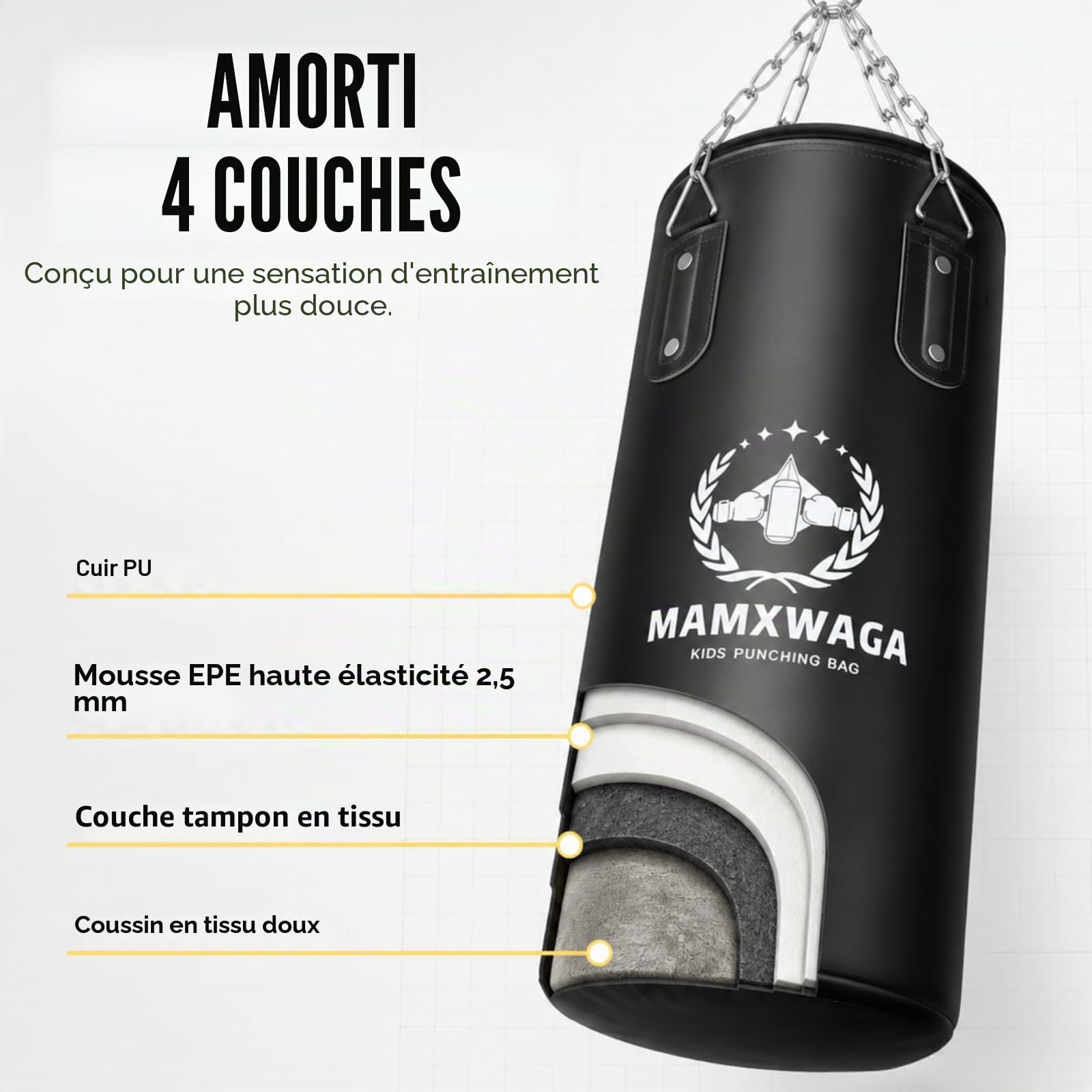 Enfants Sac de Frappe Suspendu Non-Rempli, 2 FT Lourd Sac de Boxe avec Gants de Boxe 6oz, Set de Boxing du Junior pour 3-12 Ans
