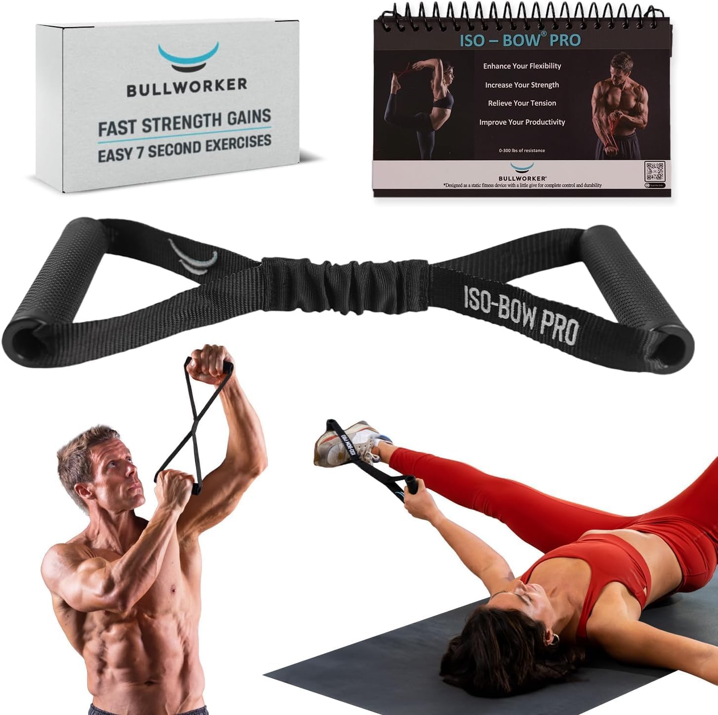 Bullworker ISO-Bow Pro Isometric Exercise Equipment: Self Resistance Portable Exercise & Stretching Straps with Handles - Yoga, Pilates, Mobility & Strength Training