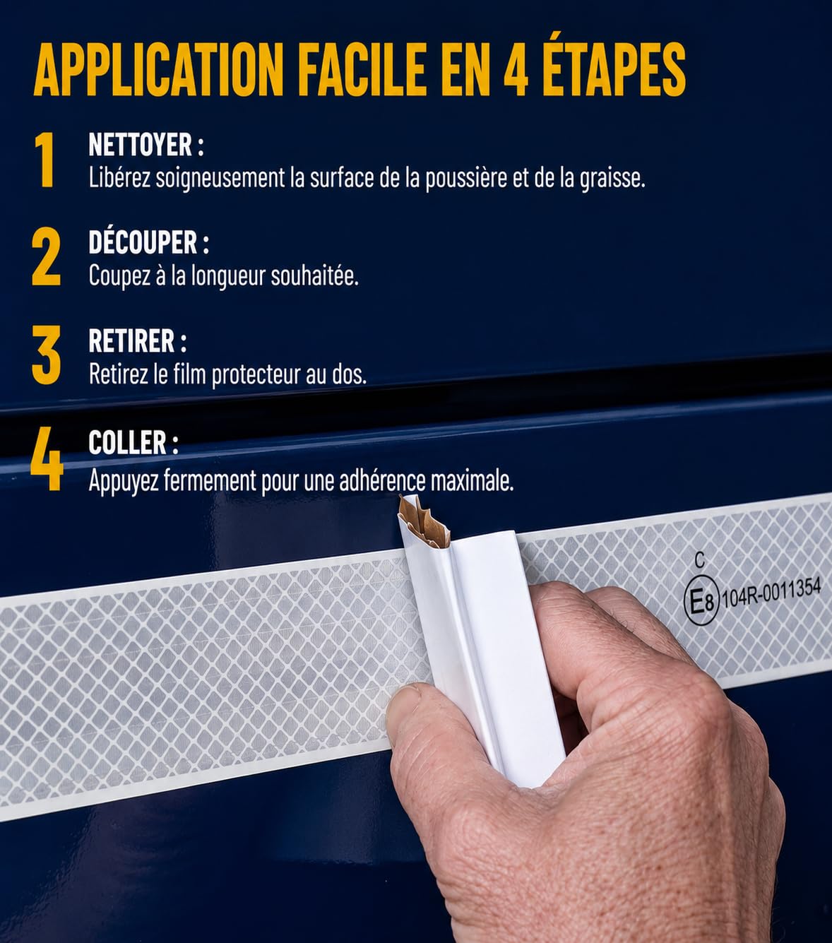 Ruban Réfléchissant Adhésif Blanc 50 m x 5 cm – Bande de Marquage de Contour E-Mark ECE R104 Classe C pour Camion, Remorque et Véhicule Utilitaire