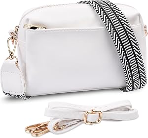 VOROLO Crossbody Bag Small Leather Triple Zip Crossbody Purse Shoulder Bag with Ajustable Strap for Women White with Rope, White With Rope, 1 Pack Camera Bag With Rope