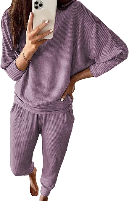 PRETTYGARDEN Women's Fall 2 Piece Lounge Set Long Sleeve Tops Ribbed Pants Spring Matching Sweatsuit Travel Outfits Clothes