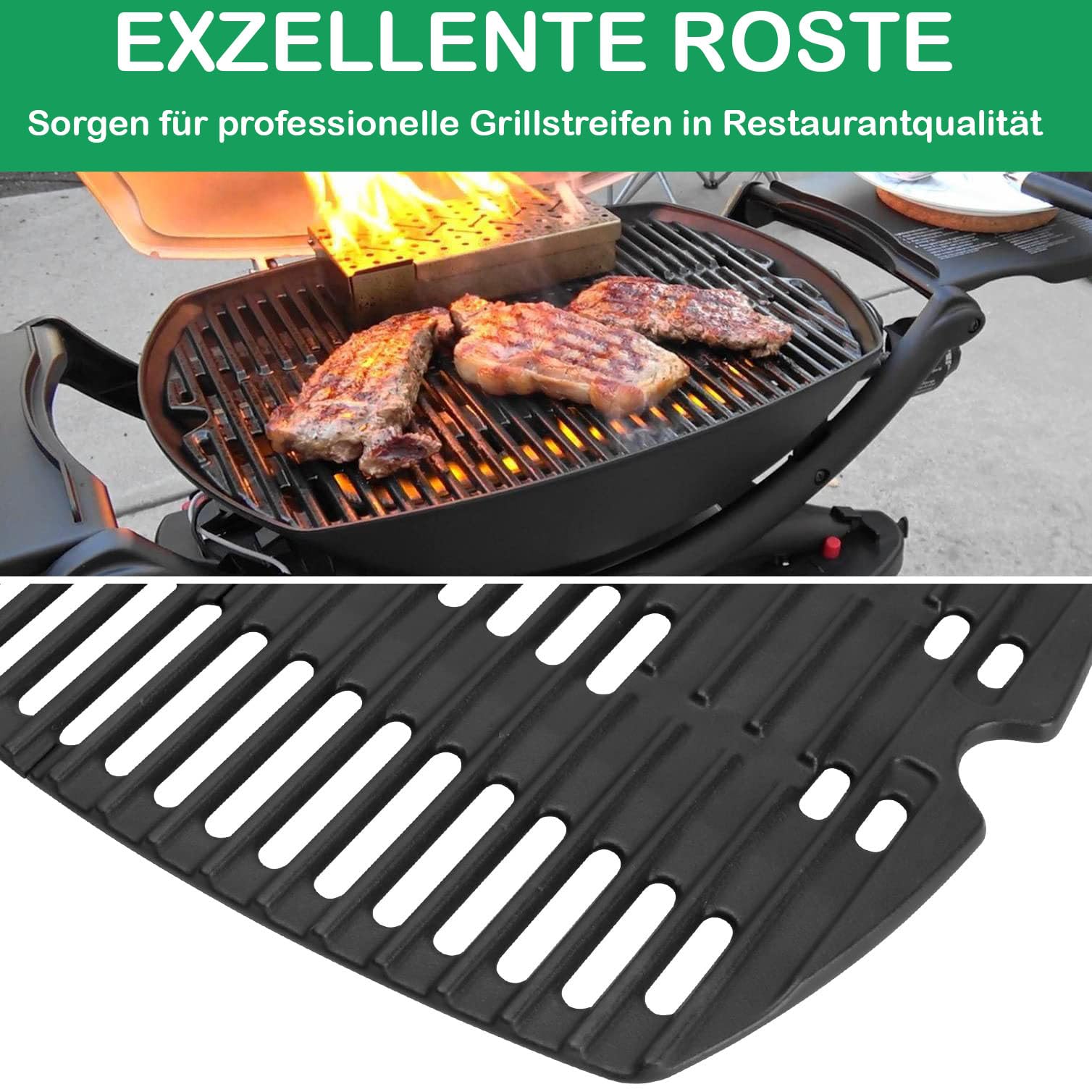 WELL GRILL 69956 bruciatore e griglia 7645 in ghisa per Weber Q200 Q220 Q2000 Q2200 Q2400 serie barbecue a gas, griglia in ghisa e bruciatore e accessori per accensione elettrica