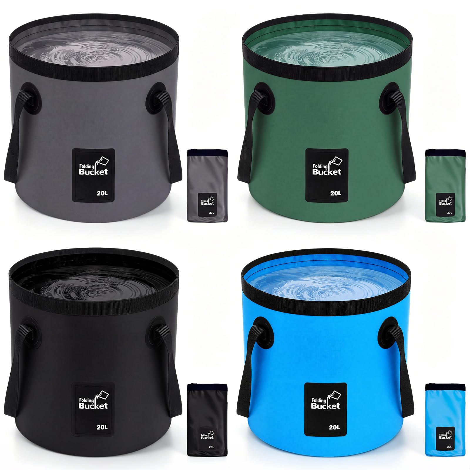 4 Pack 5 Gallon Collapsible Bucket,Dark Colors