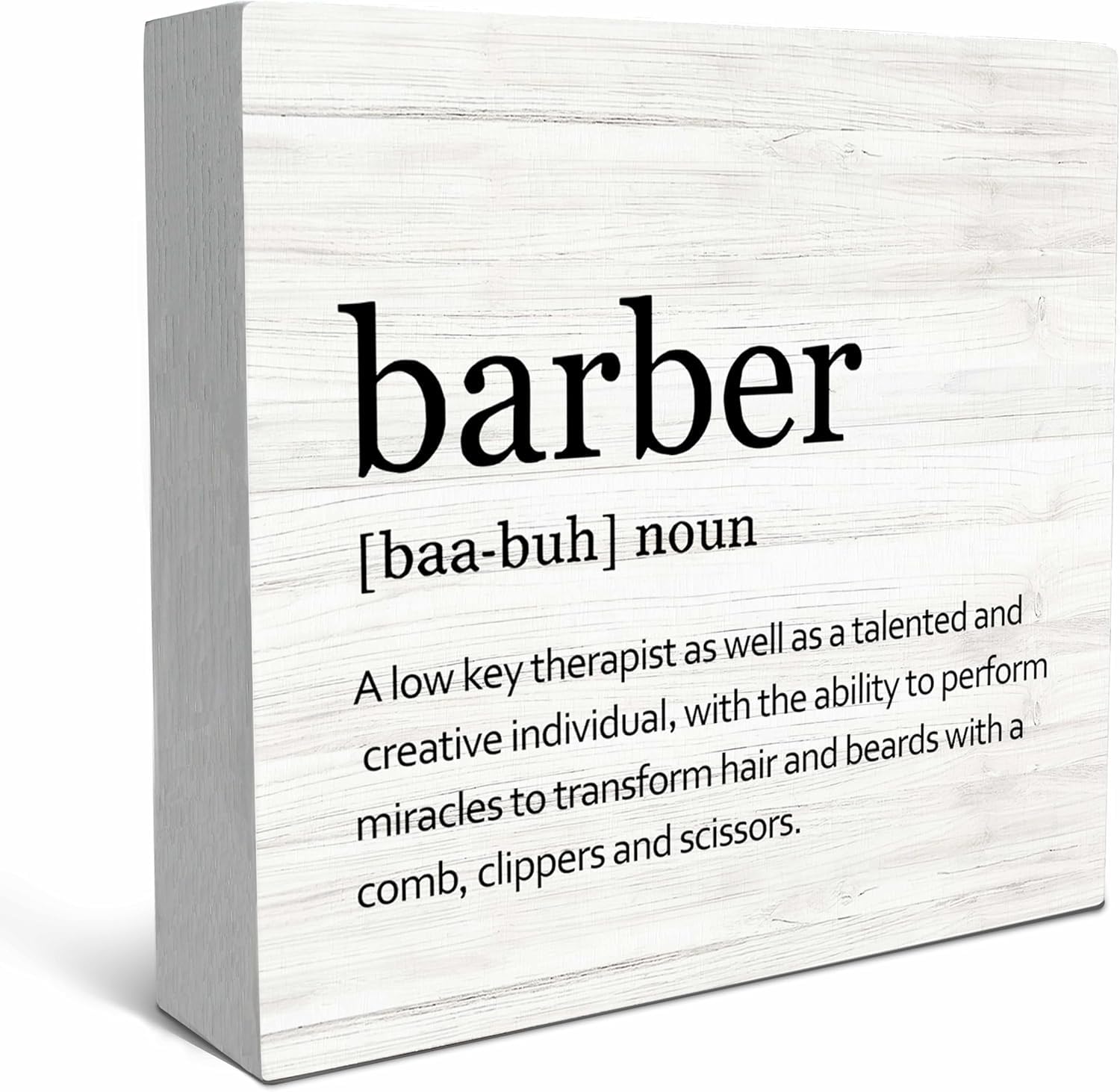 Barber Definition Box Sign 5x5 Inch Rustic Wooden Desk Decor