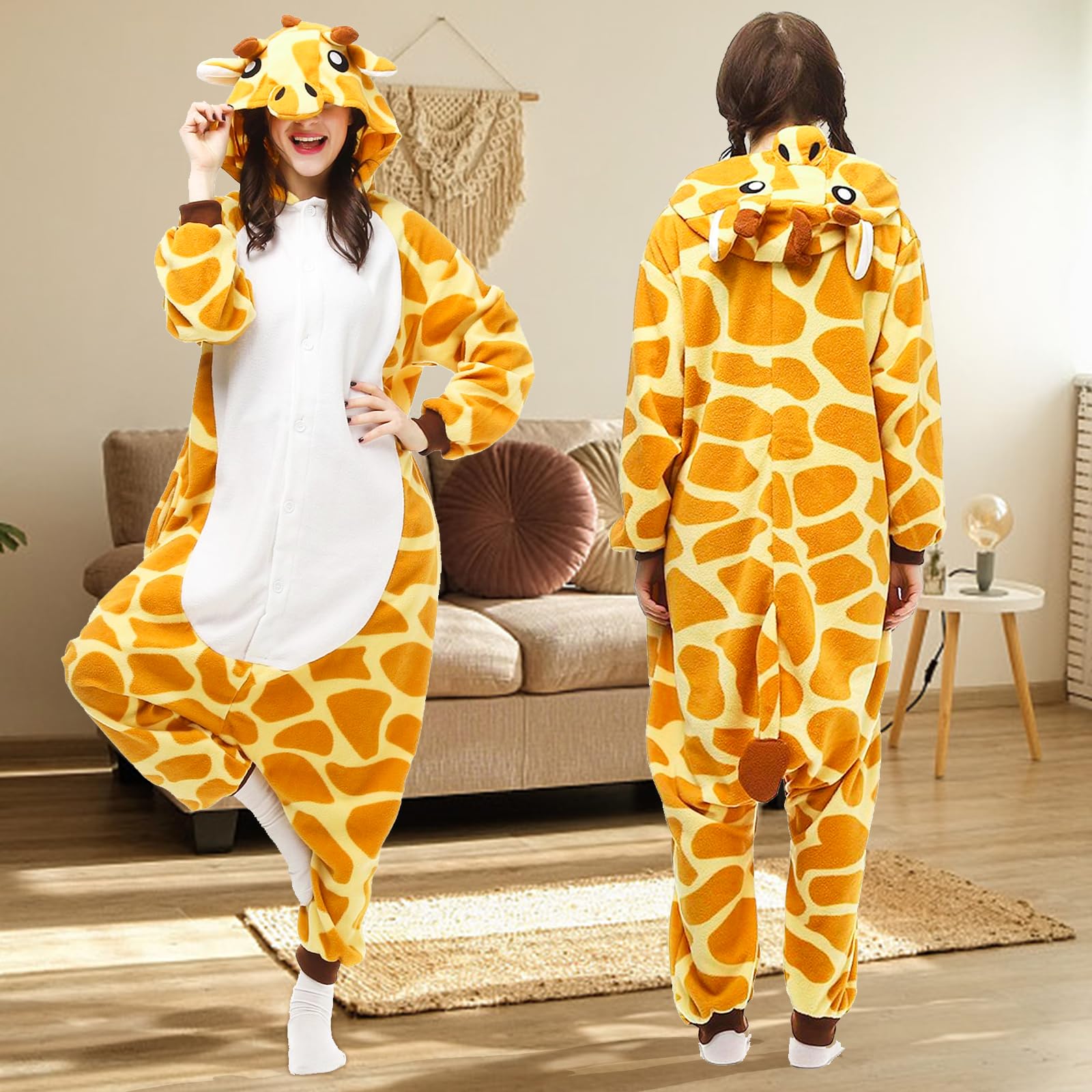 Tutukyle Pijama Jirafa Onesie Adulto- Unisex Disfraz Jirafa Animales Pijama Entero Cosplay Traje de Disfraz Animal para Disfraces de Carnaval Fiesta de Halloween Ropa de Dormir Navidad Mujer y Hombre