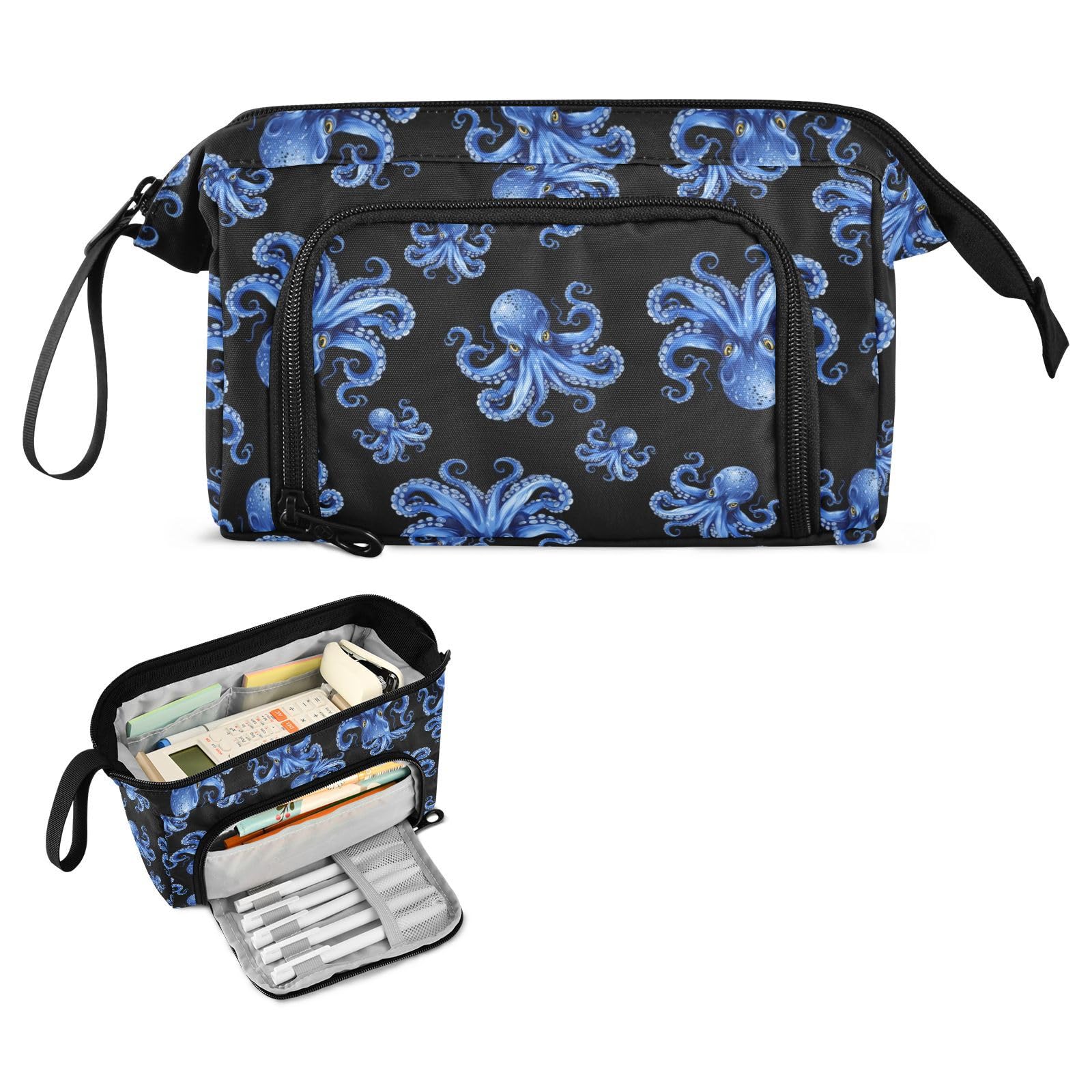 Octopus Print Big Capacity Pencil Pen Case Large Pencil Pouch