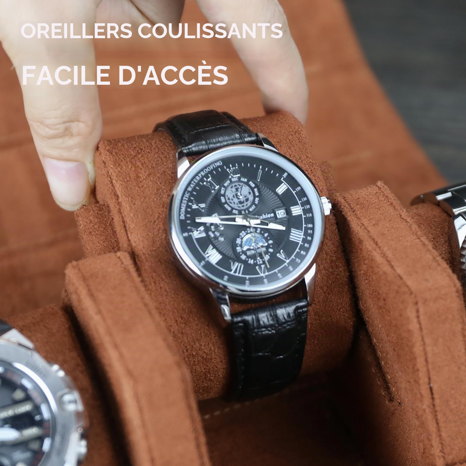 Boîte à Montre Hexagonale, Boîte à Montres 4 Montres pour Hommes | Rangement de Montres, Rouleau Montre de Voyage Portable Boite a Montre en Cuir PU (Noir/Brun)