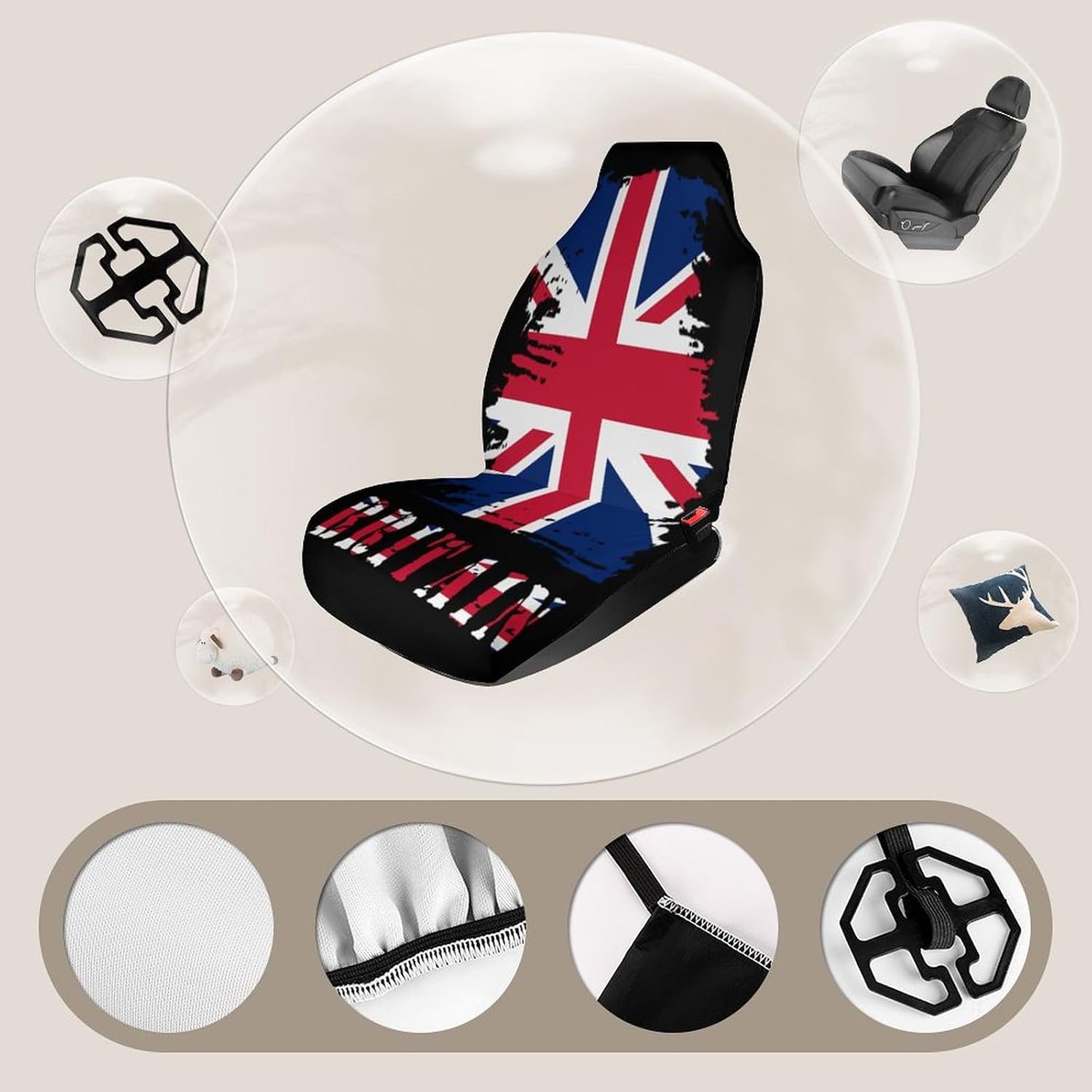 2Pcs Vintage Britain British Flag Seat Covers for Car,Universal Auto Front Seats Protector Car Interior Seat Accessories Fits for Car,SUV Sedan,Truck