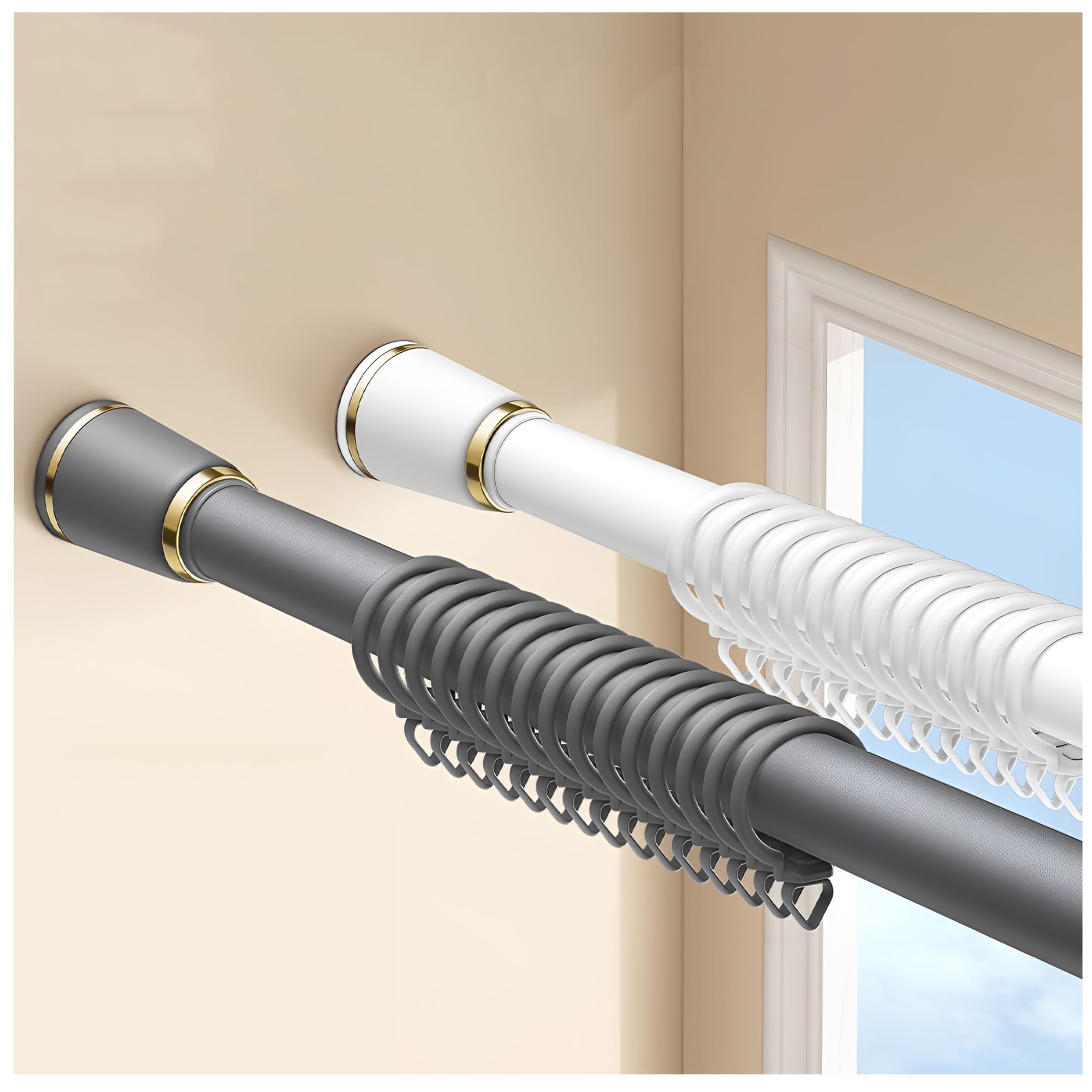 Heavy Du - Asta in acciaio inox Teon ain, antiruggine, senza foratura, design antiscivolo per bagno e divisorio (bianco, regolabile 330-400 cm)