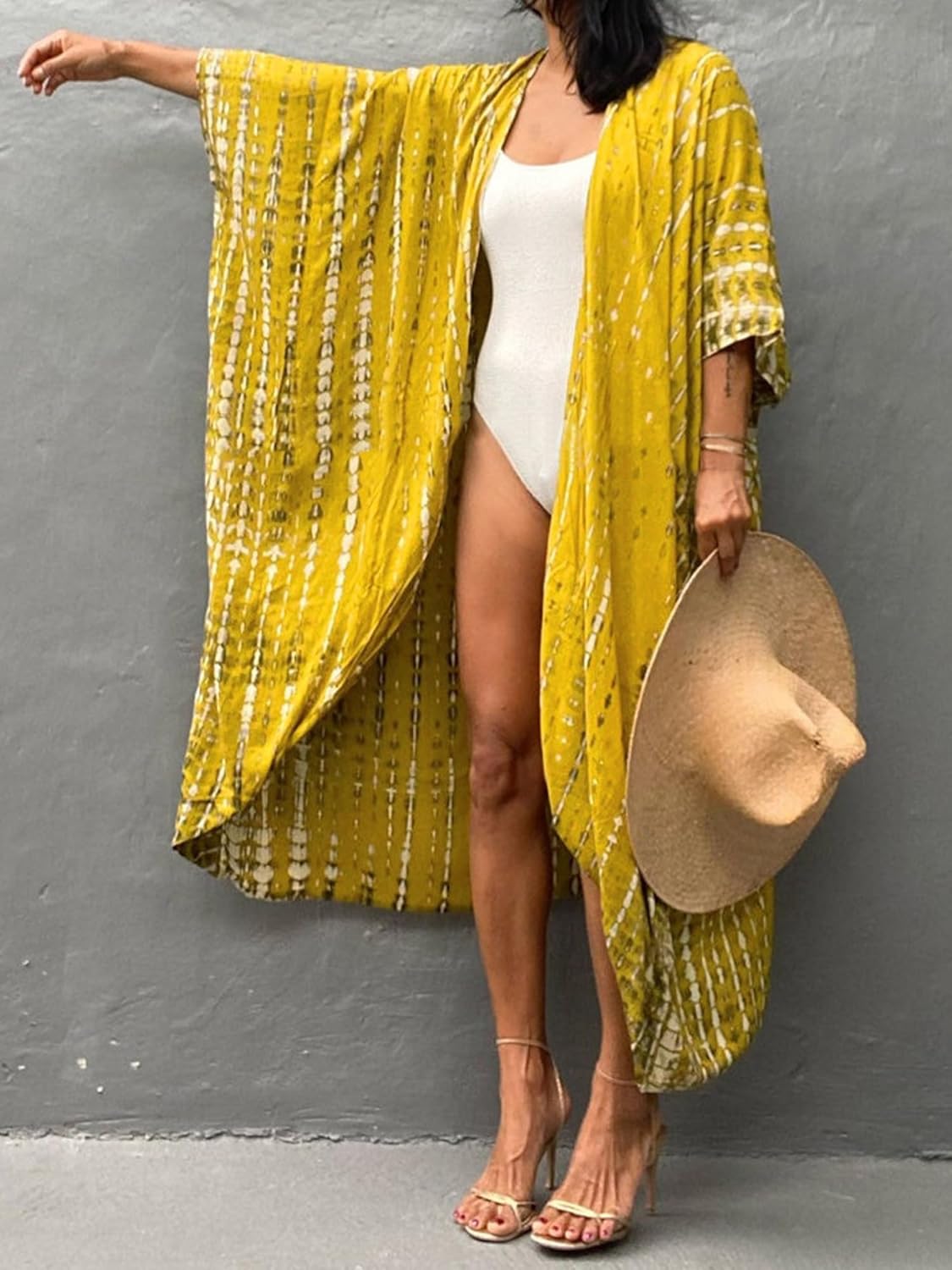 Moss Rose Women Summer Kimono Cardigan Kaftan Cover up Bathing Suit Maxi Beach Vacation Clothes with Belt - Image 2