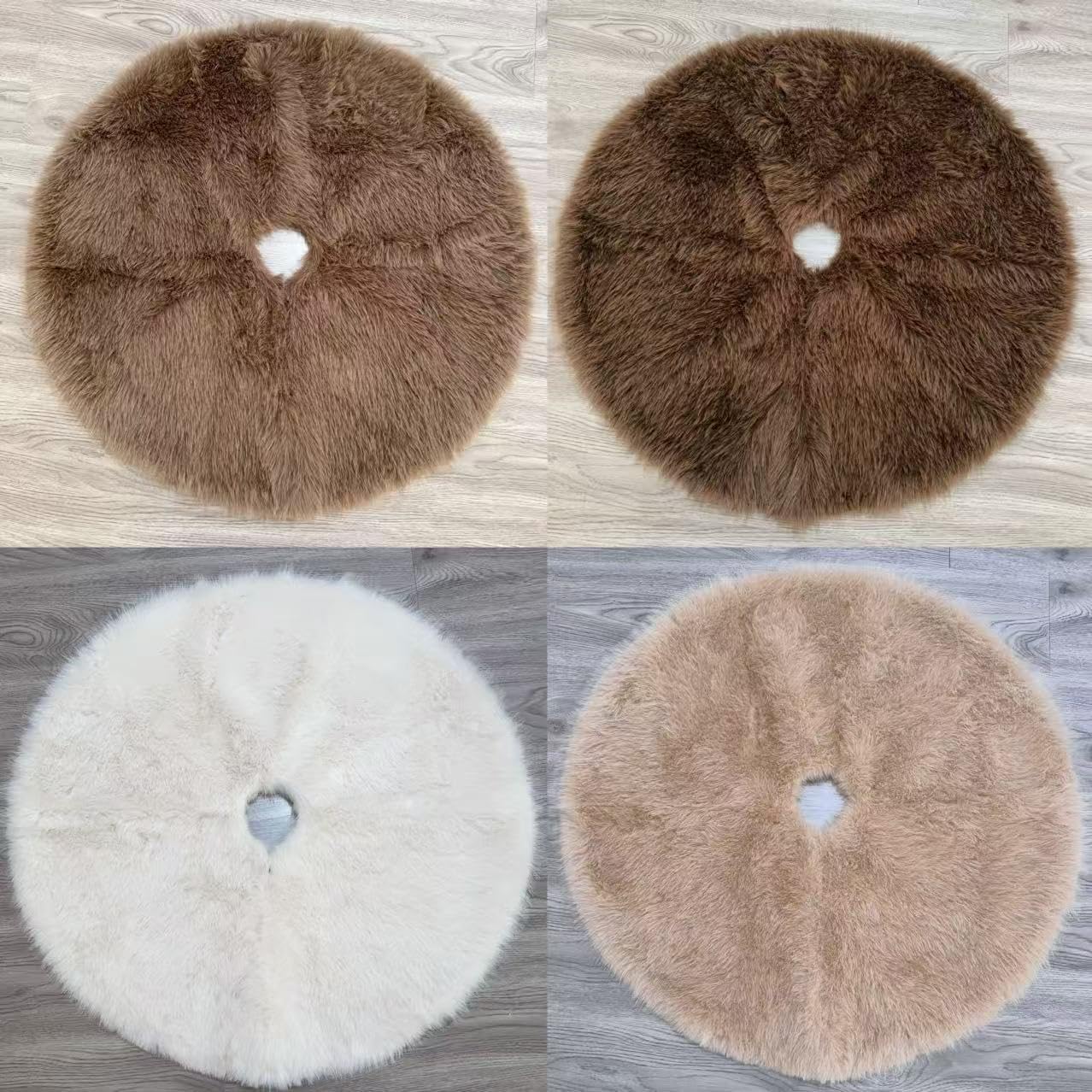 Faux Fur Christmas Tree Skirts, 60 inches Plush Long Haired Wool Fur Xmas Tree Base Cover Mat for New Year Home Party Decorations (150CM, Lightbrown)