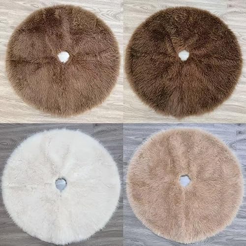 Vista 41 de Faldones de felpa para árbol de Navidad, 36 pulgadas, tapete de lujo de piel sintética blanca nevada con copos de nieve dorados para decoración