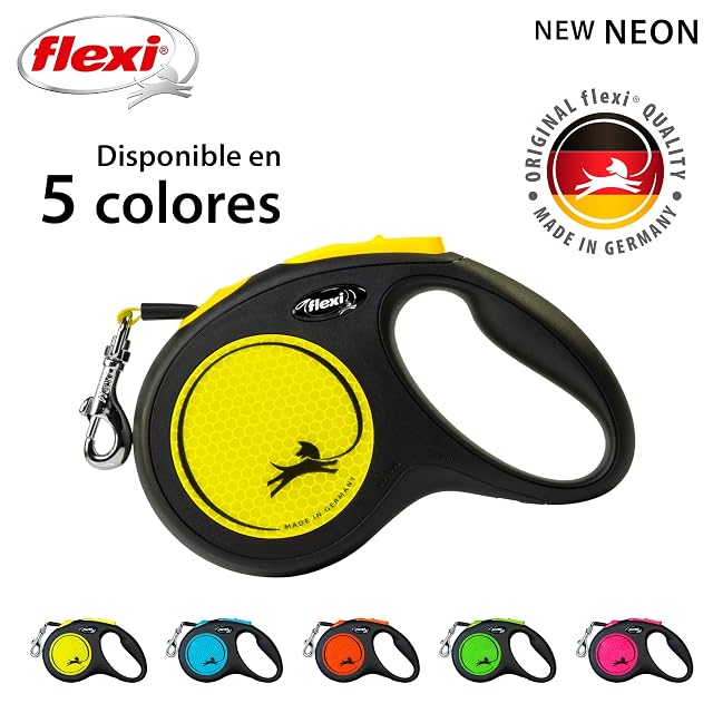 Foto 5 de 7 de flexi® Neon M Cinta 5 m Negro/Amarillo neón, Correa Extensible para Perros hasta máx. 25 kg