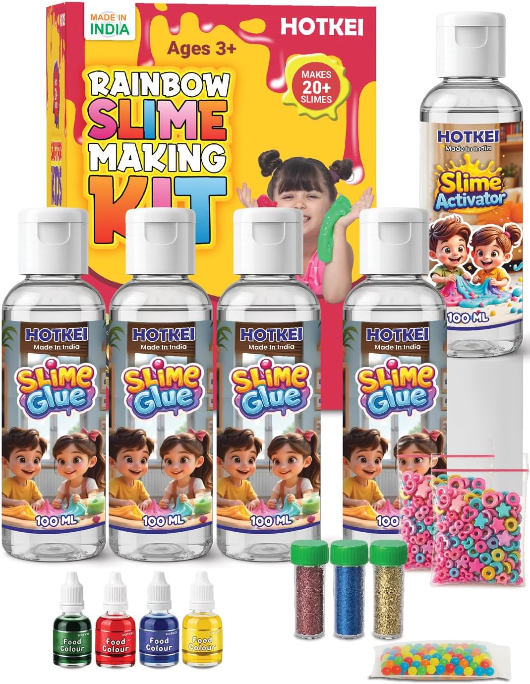 (Make 20+ Slimes) Multicolor Scented DIY Magic Toy Slimy Slime Activator Glue Gel Jelly Putty Making kit Set Toy for Boys Girls Kids Slime Activator Making Kit 4 Clear Glue 1 Activator