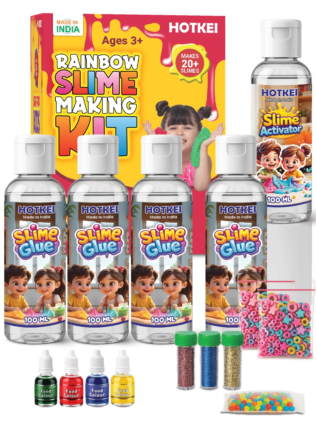 HOTKEI (Make 20+ Slimes) Multicolor Scented DIY Magic Toy Slimy Slime Activator Glue Gel Jelly Putty Making kit Set Toy for Boys Girls Kids Slime Activator Making Kit 4 Clear Glue 1 Activator-image-34