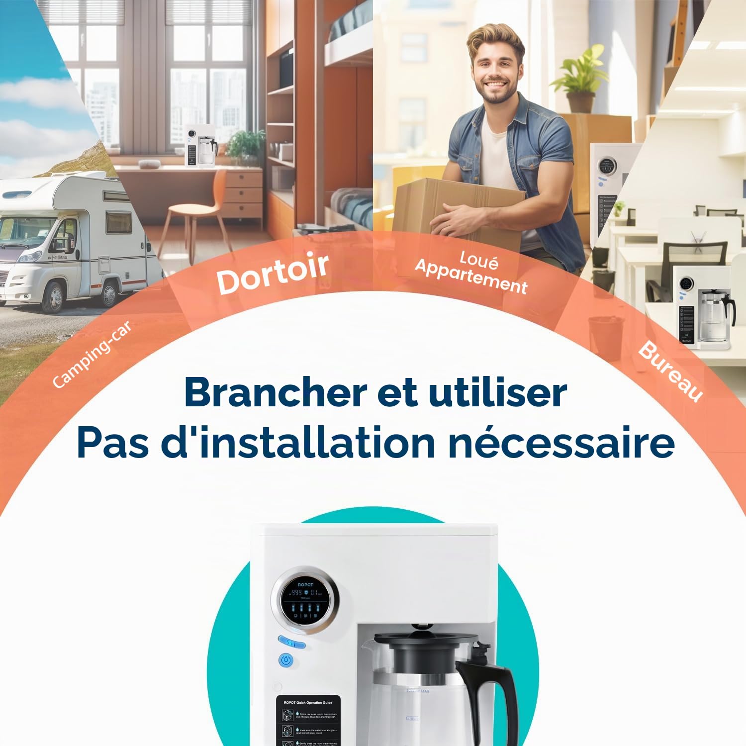 Bluevua RO100ROPOT-UV Filtre à eau pour comptoir d'osmose inverse – Purification en 6 étapes avec UV et remodelage, filtration RO mètre, purificateur d'eau portable