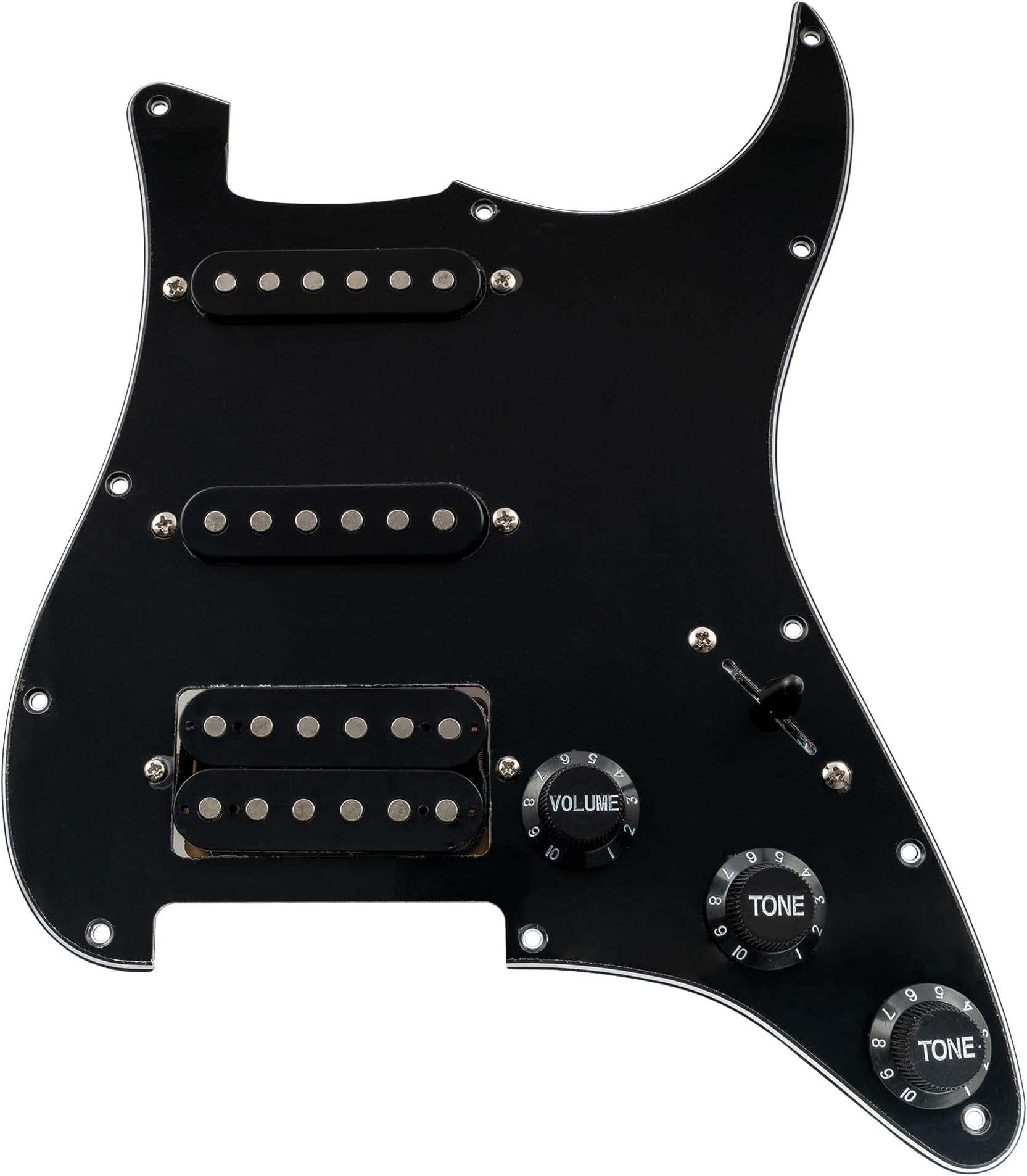 11 Hole SSH Loaded Strat Prewired Pickguard with Single Coil Humbucker Pickups Set for Strat ST Style Electric Guitar,3Ply Black
