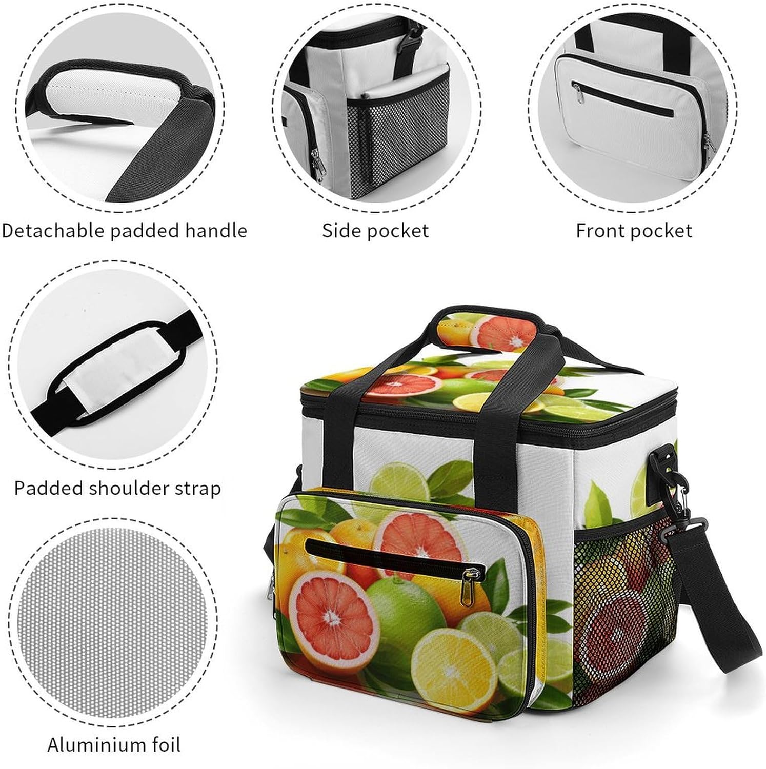 Cooler Bags Insulated for Travel, Citrus Fruits Print Soft Cooler Bag,Insulated Lunch Bag for Camping/Beach/Outdoor/Picnic