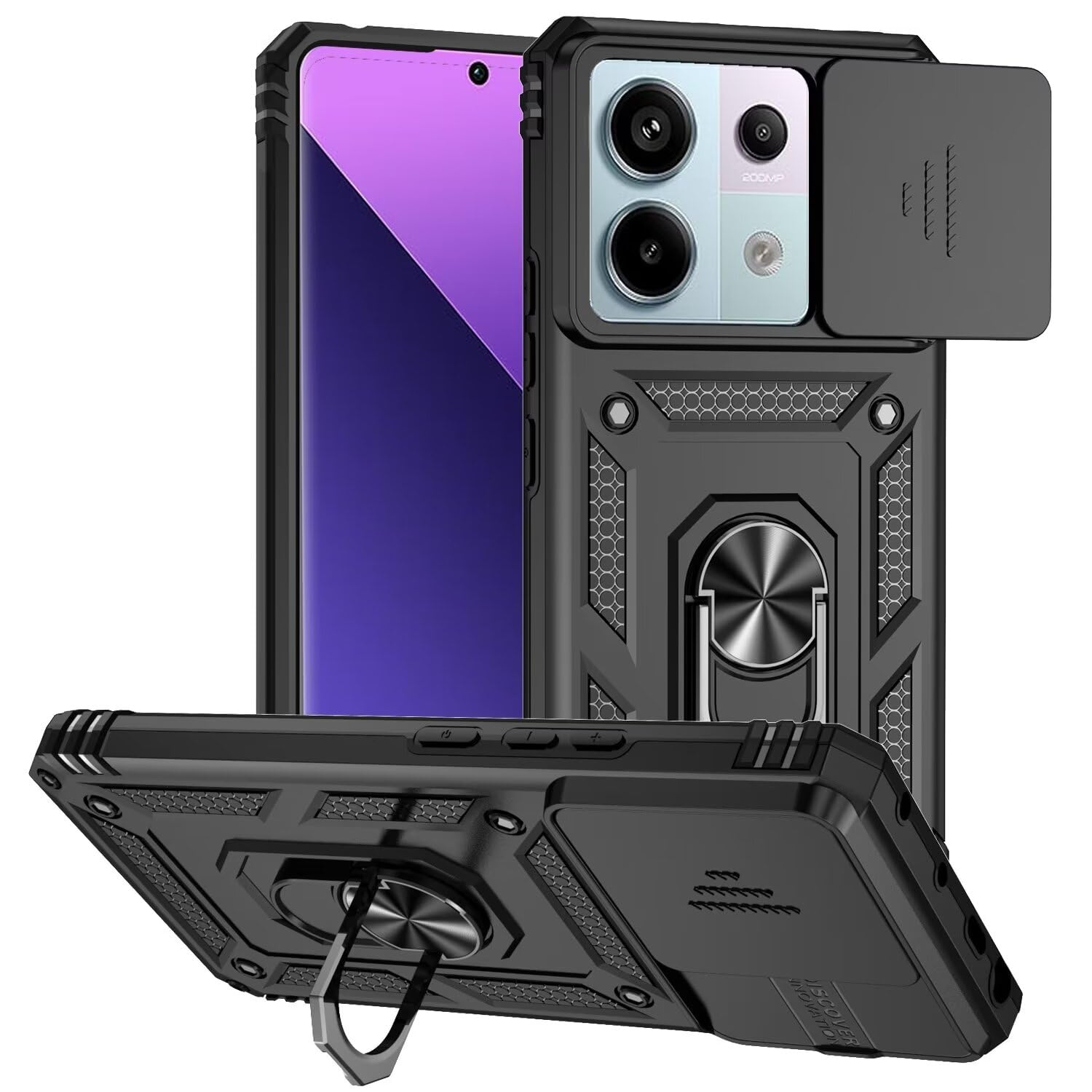 Custodia ESONG Per Xiaomi 13 Pro Con Supporto Ad Anello - Grado Militare Nera + 2 Vetri Temperati - 2