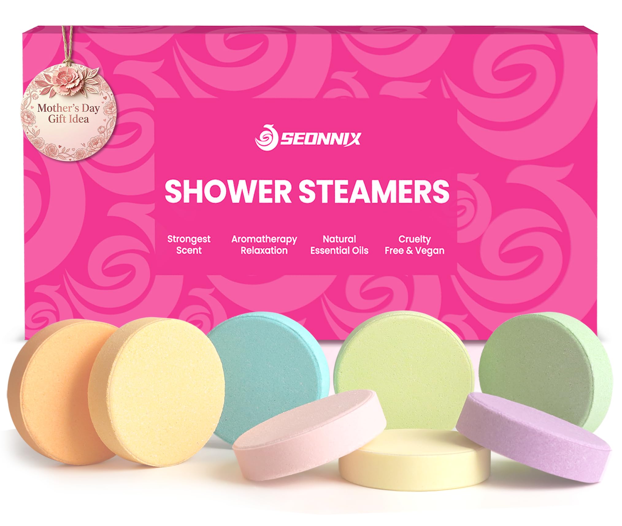 SEONNIX Shower Steamers Aromatherapy, 8 Pack Shower Bombs for Relaxation and Stress Relief, Natural Essential Oils Spa Gift Set for Women, Birthday