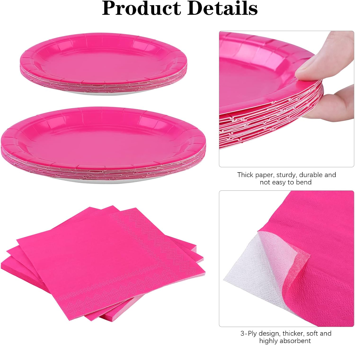Ruisita 48 Pieces Hot Pink Party Supplies Solid Hot Pink Tableware Including 7 Inch and 9 Inch Paper Dinner Plates 2 Ply Napkins for Wedding Birthday Party - Image 4