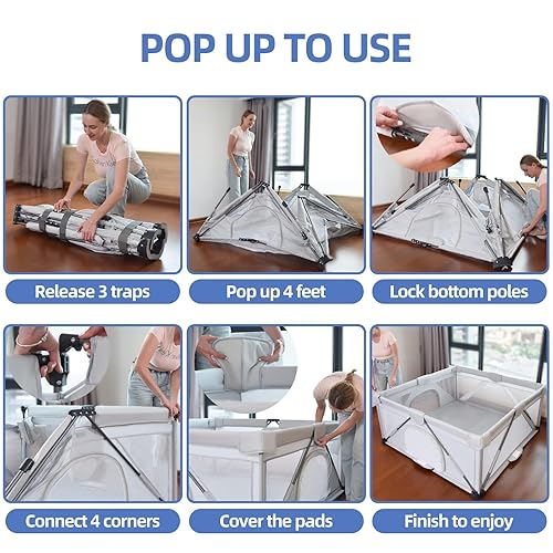 Miniatura 2 de Corralito plegable para bebés de 59 x 71 pulgadas, corralito iTiLike para bebés y niños pequeños con 50 bolas oceánicas y 4 asas, área de corral de