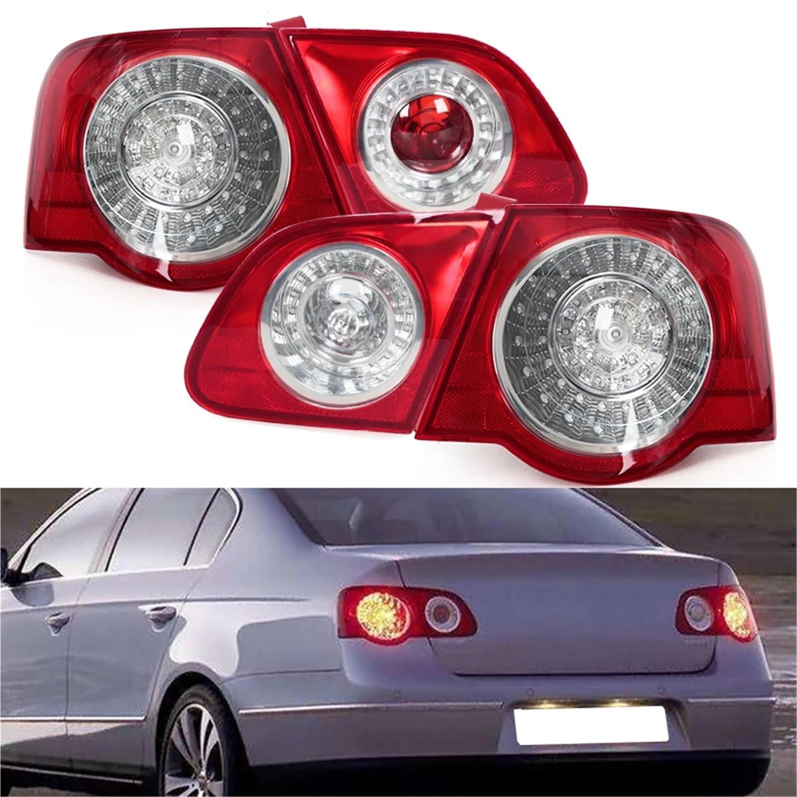 Lampa tylna zespolona Halogen światła Zewnętrzna wewnętrzna lampa samochodowa LED tylna lampa światła hamowania DRL do Volkswagen Passat B6 Sedan 2006-2011(Outer Left)