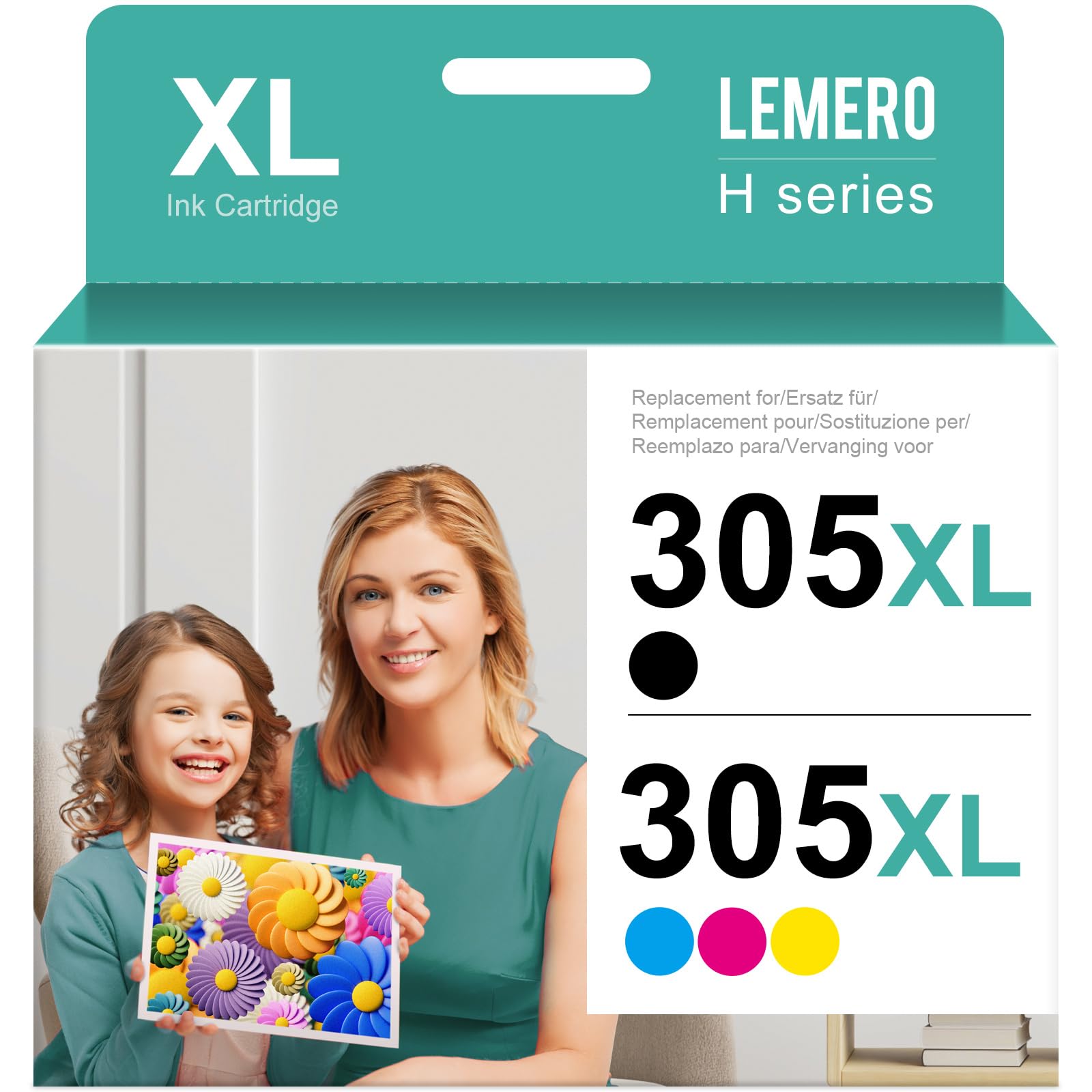 Lemero 305XL Cartuchos Compatible para HP 305 XL Cartuchos Negros y de Color para HP Deskjet 2720e 2720 2710e 2710 2700 2700e Plus 4120e 4100e Envy 6000e 6000 6020e 6032e 6420e 6430 6400e(2-Pack)