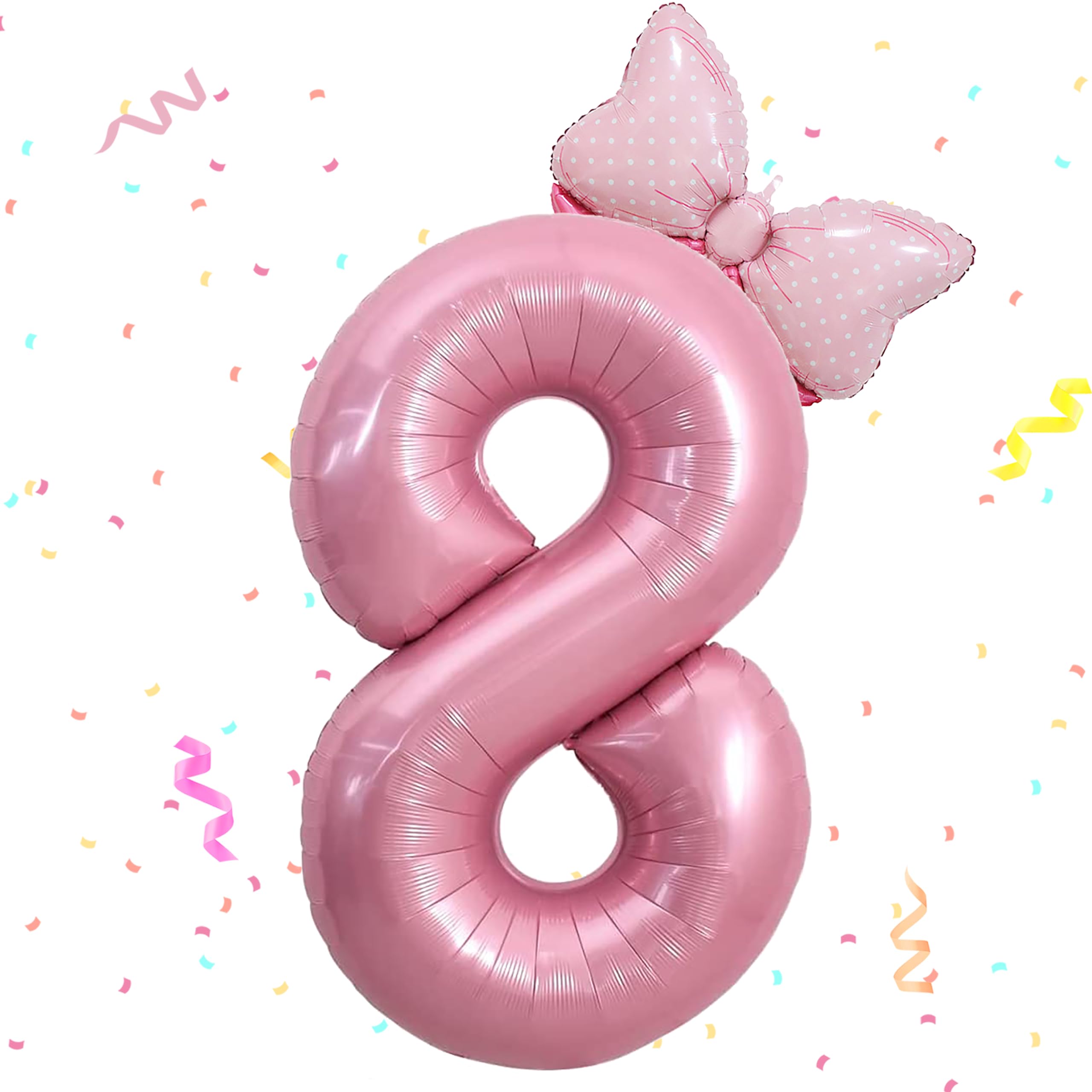 40 Inch Pink Number 8 Balloon & Mini Bow Balloon for Girl's 8th Birthday Party, Pink Theme Party Balloons Decorations Supplies