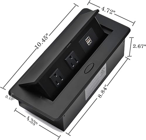 Miniatura 5 de Kungfuking - Regleta de alimentación con certificación UL, caja de cubierta de alimentación desplegable con puertos de carga USB duales, toma de