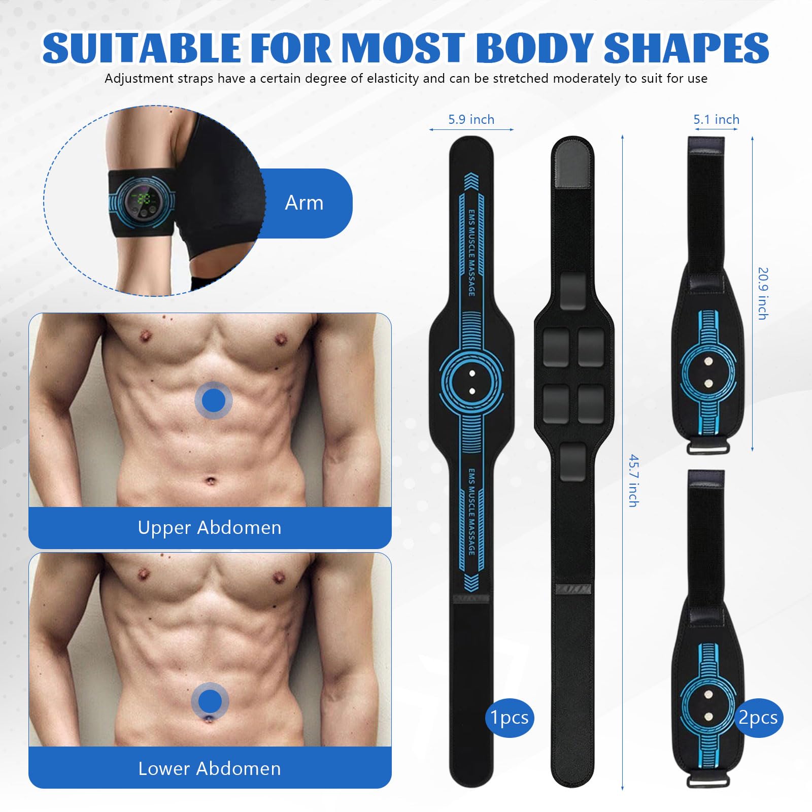 EMS Bauchmuskeltrainer, Bauchmuskeltrainer Elektrisch, mit 10 Trainingsmodi und 39 Intensitätsstufen, USB-Wiederaufladbarer Tragbarer EMS Trainingsgerät, Geeignet für Bauch und Arme