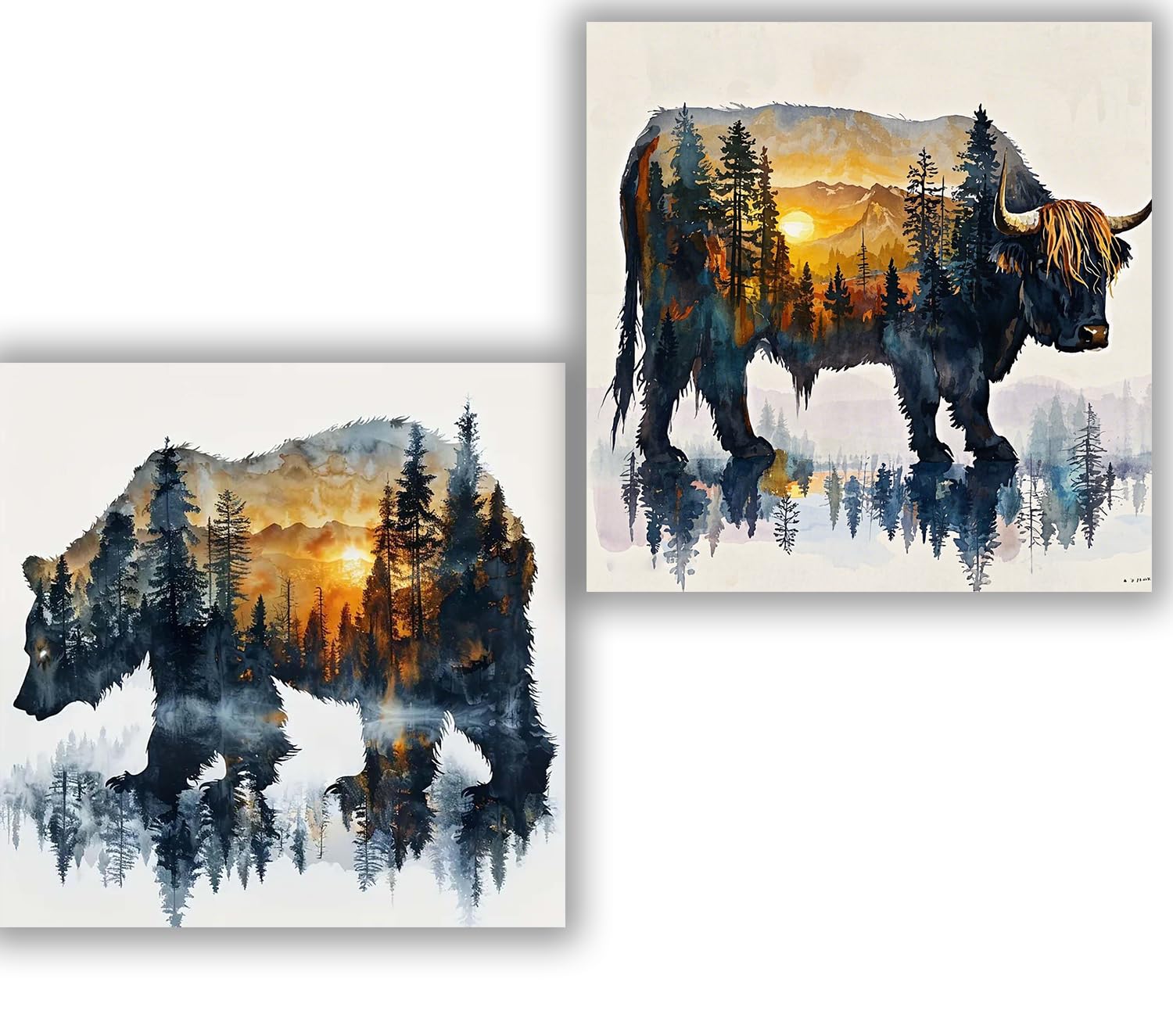 2 Pack Forest Bear Cow Diamond Art Kits for Adults - DIY Diamond Painting Kits for Adults Beginner, 5D Full Drill Diamond Dots Gem Art Kits for Home Wall Decor 12x16inch