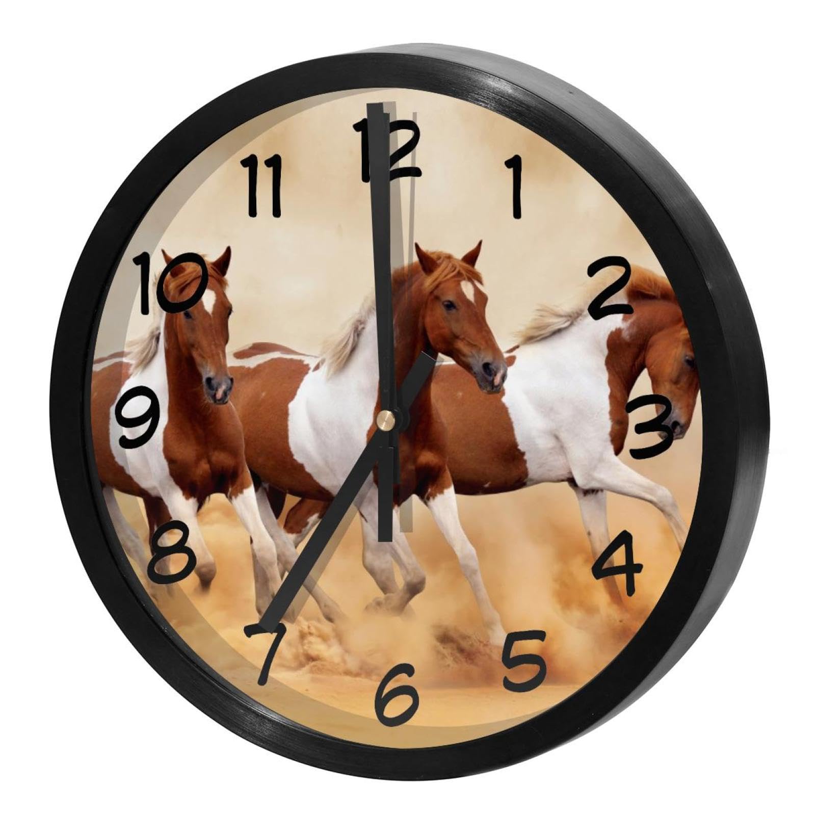 Horloge murale silencieuse pour cuisine et bureau décor chevaux dans la poussière