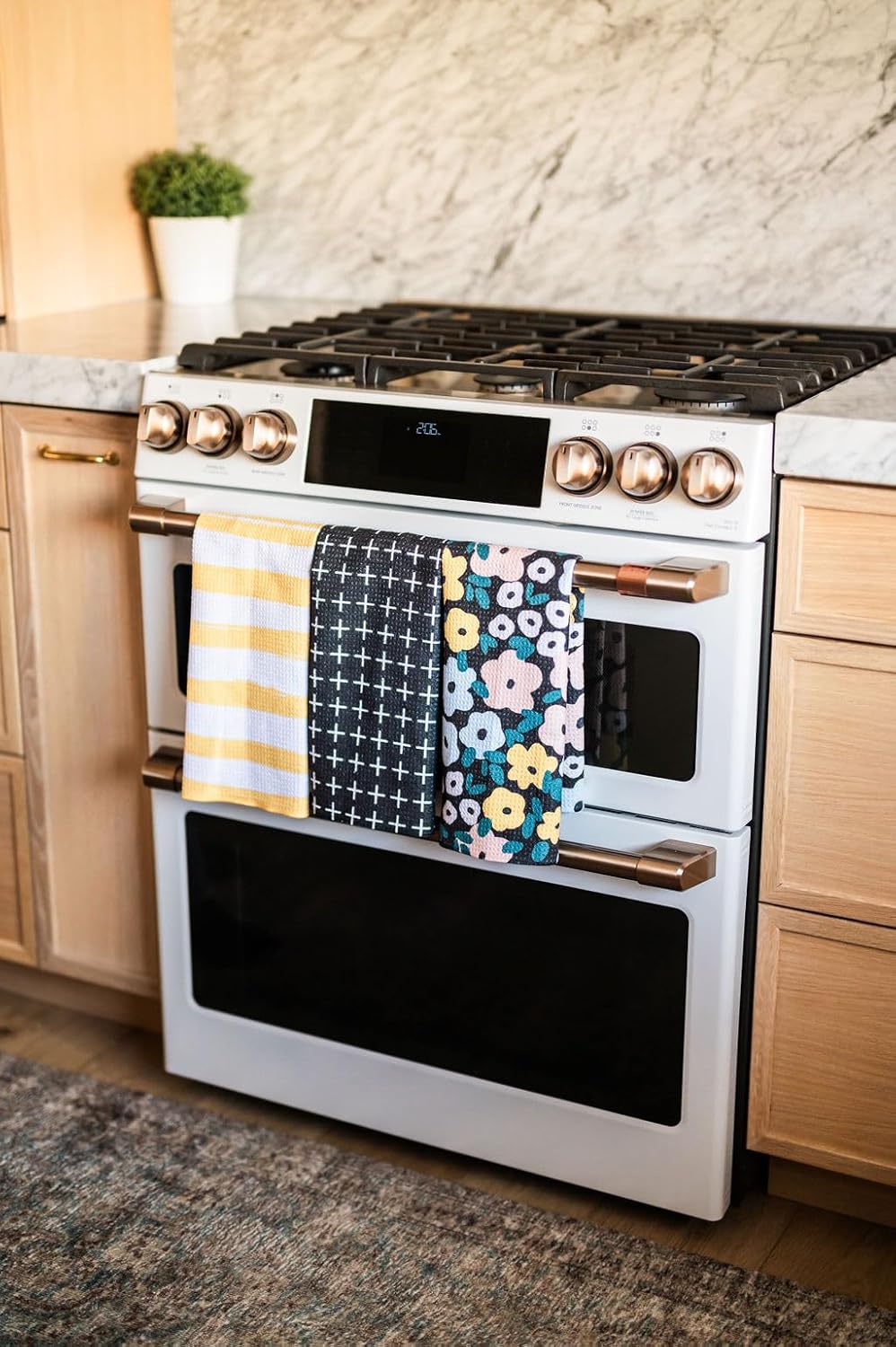 || 3 Pack|| Double Sided || Not Your Ordinary Dish Towels || Waffle Weave Microfiber || Highly Absorbent || Hanging Loop || Dish Cloths || Modern || Designer Prints|| Black and Yellow - Image 2