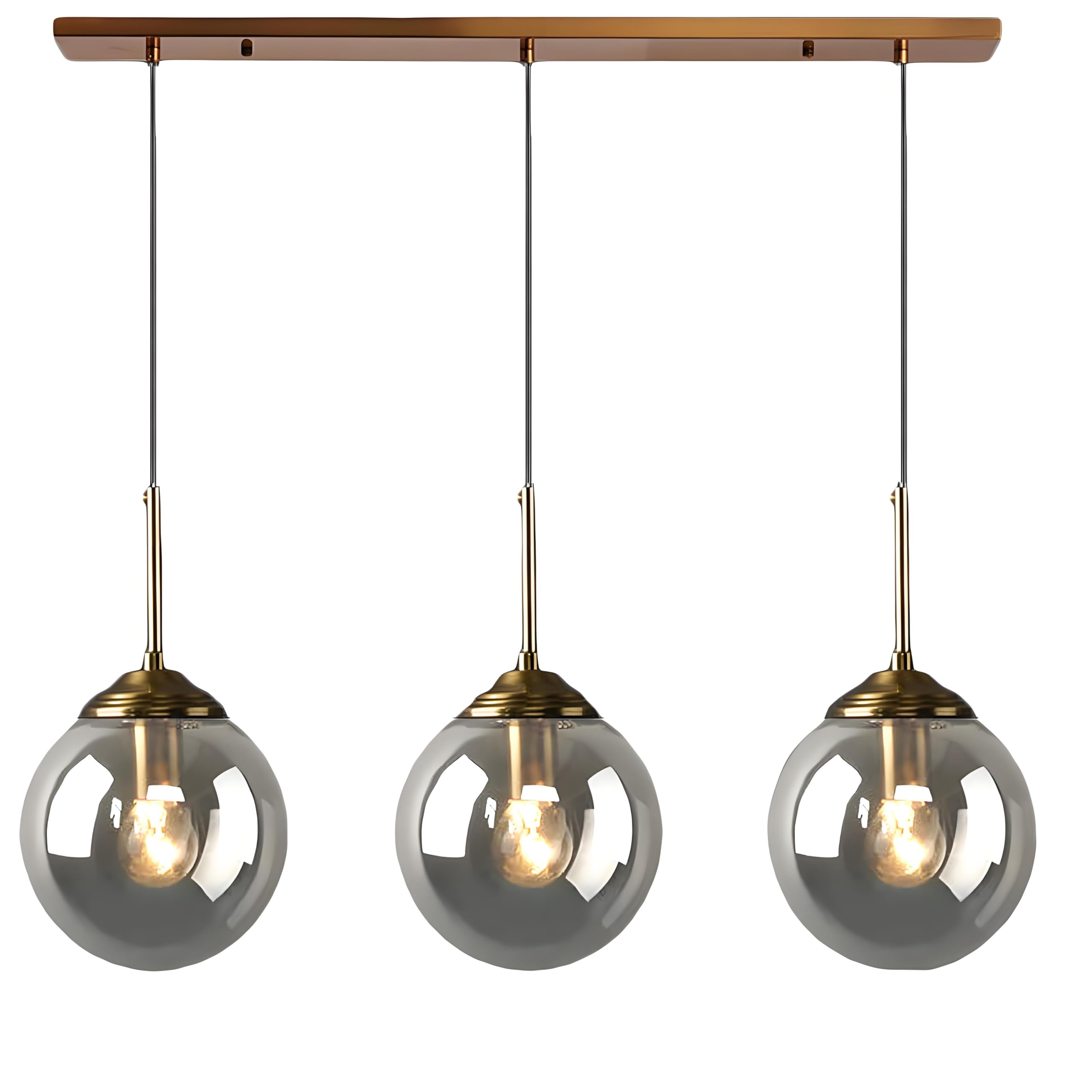 XIRYTU-H Industrial Vintage 3 Way Pendant Light with Brass Metal Finish,Adjustable Dining Room Lights Ceiling Over Table,3-in-1 Glass Ball Hanging Lamp for Kitchen Island Loft Bar (Grey) — image 1
