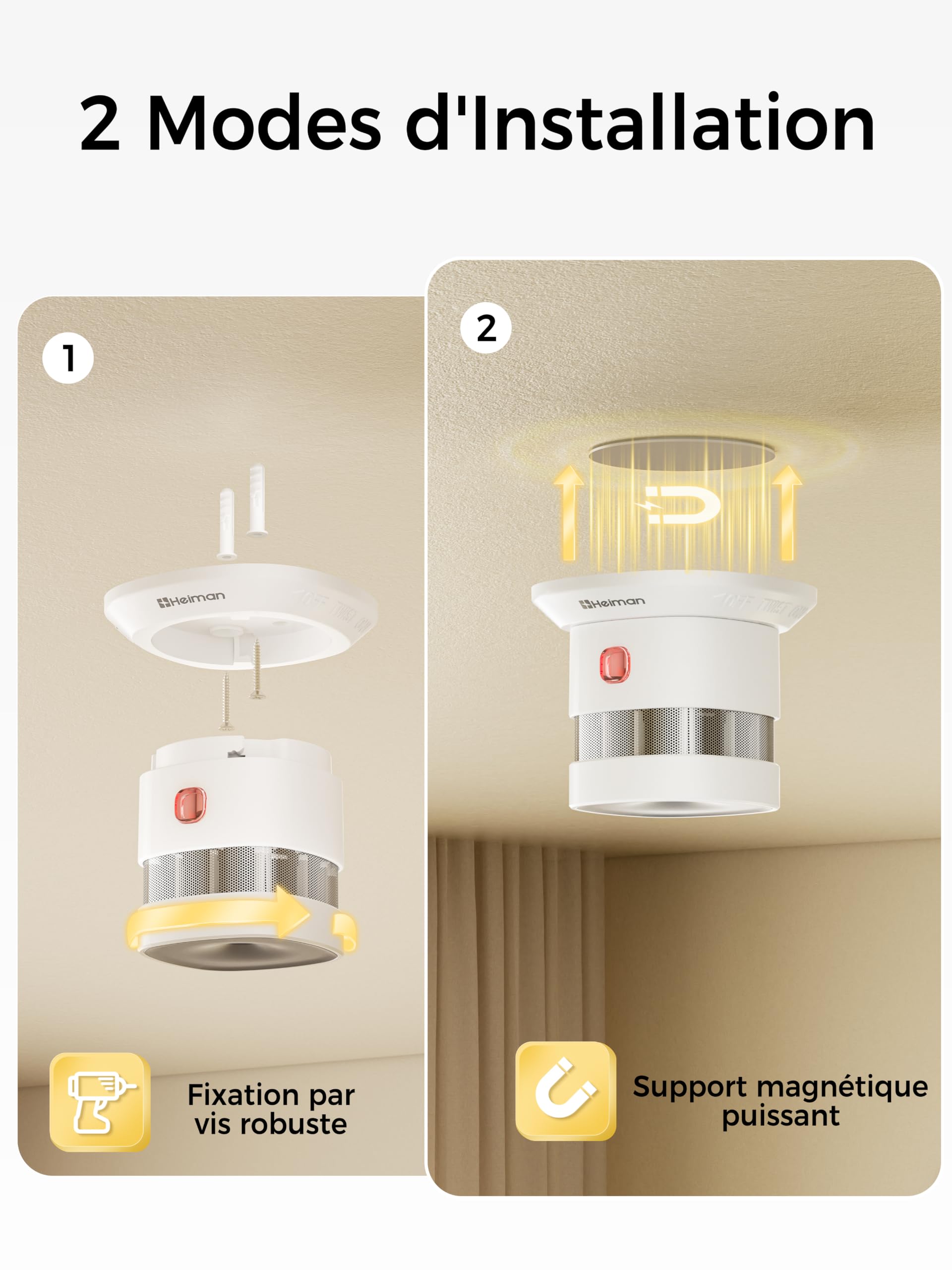 Heiman Detecteur de fumée Zigbee 3.0, Pile remplaçable 5 Ans, HS1SA-E Plus | Hub Zigbee requis, Home Assistant ZHA/Z2M, support magnétique inclus, certifié DBI & EN14604, lot de 3