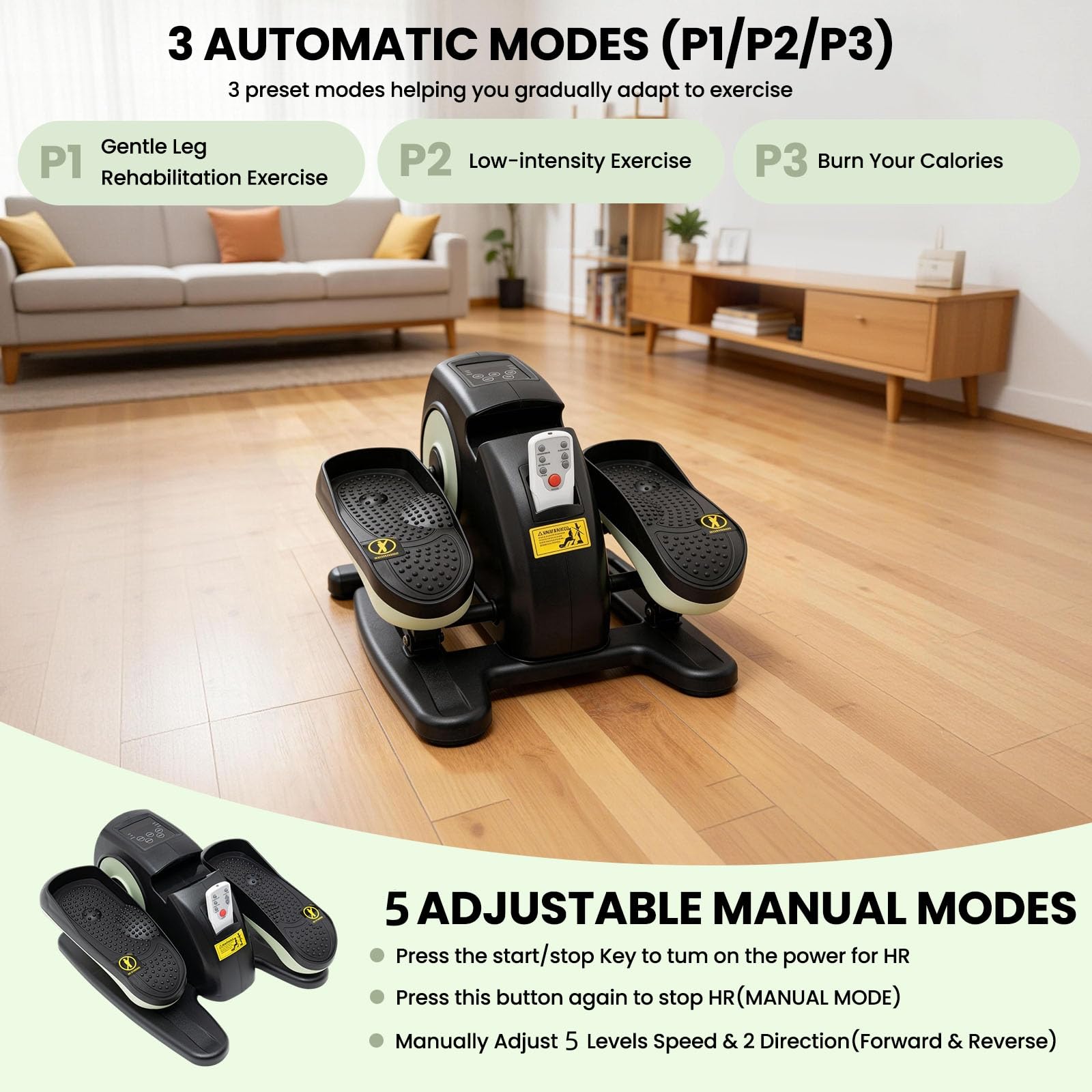 Entrenador elíptico bajo mesa, entrenador elíptico eléctrico con masaje de pies estacionario, mini entrenador elíptico eléctrico, con mando a distancia, rastreador de fitness LCD, para adolescentes