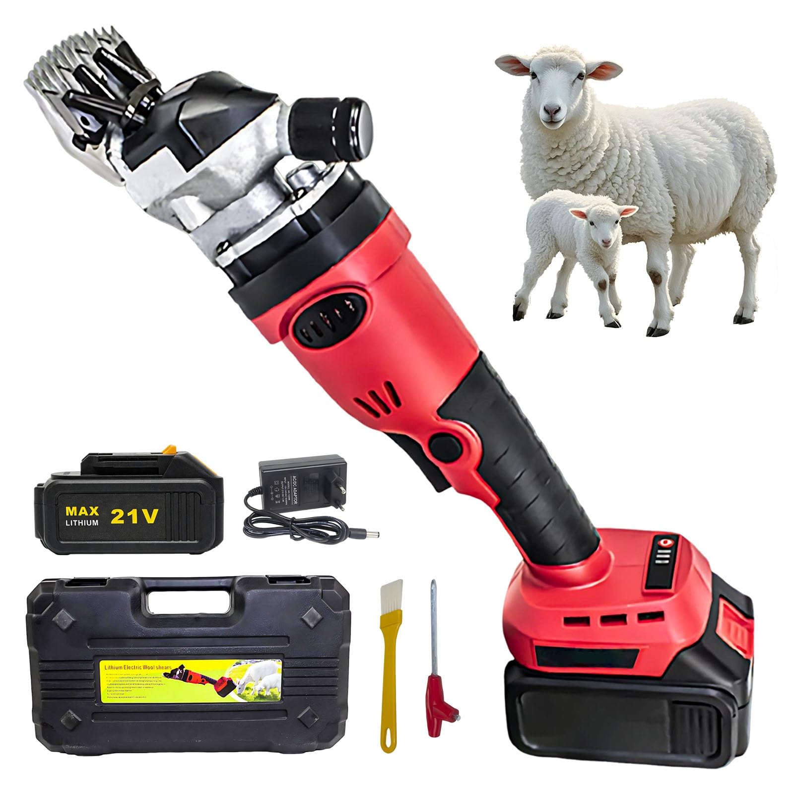 Esquiladora Profesional para Ovejas 500W Motor Brushless, Máquina de Esquilar Inalámbrica para Alfombras Tufting y Lana, 1350 RPM Potente con 2 Baterías 21V