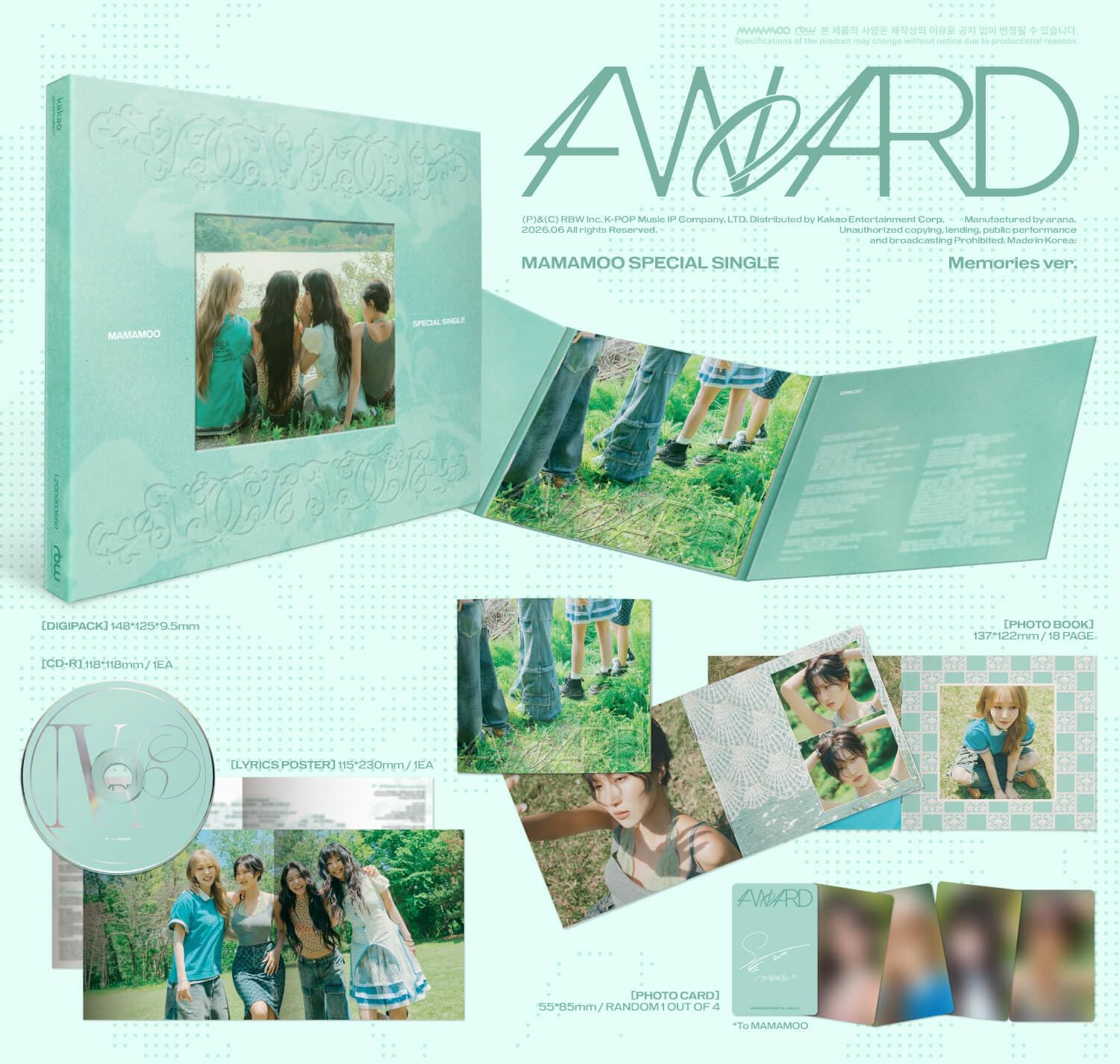 MAMAMOO 4WARD Album [MEMORIES + SILENCE (2 Photobook ver. Full Set)]+Pre Order Benefits+BolsVos Exclusive Idol-Inspired Digital Merches