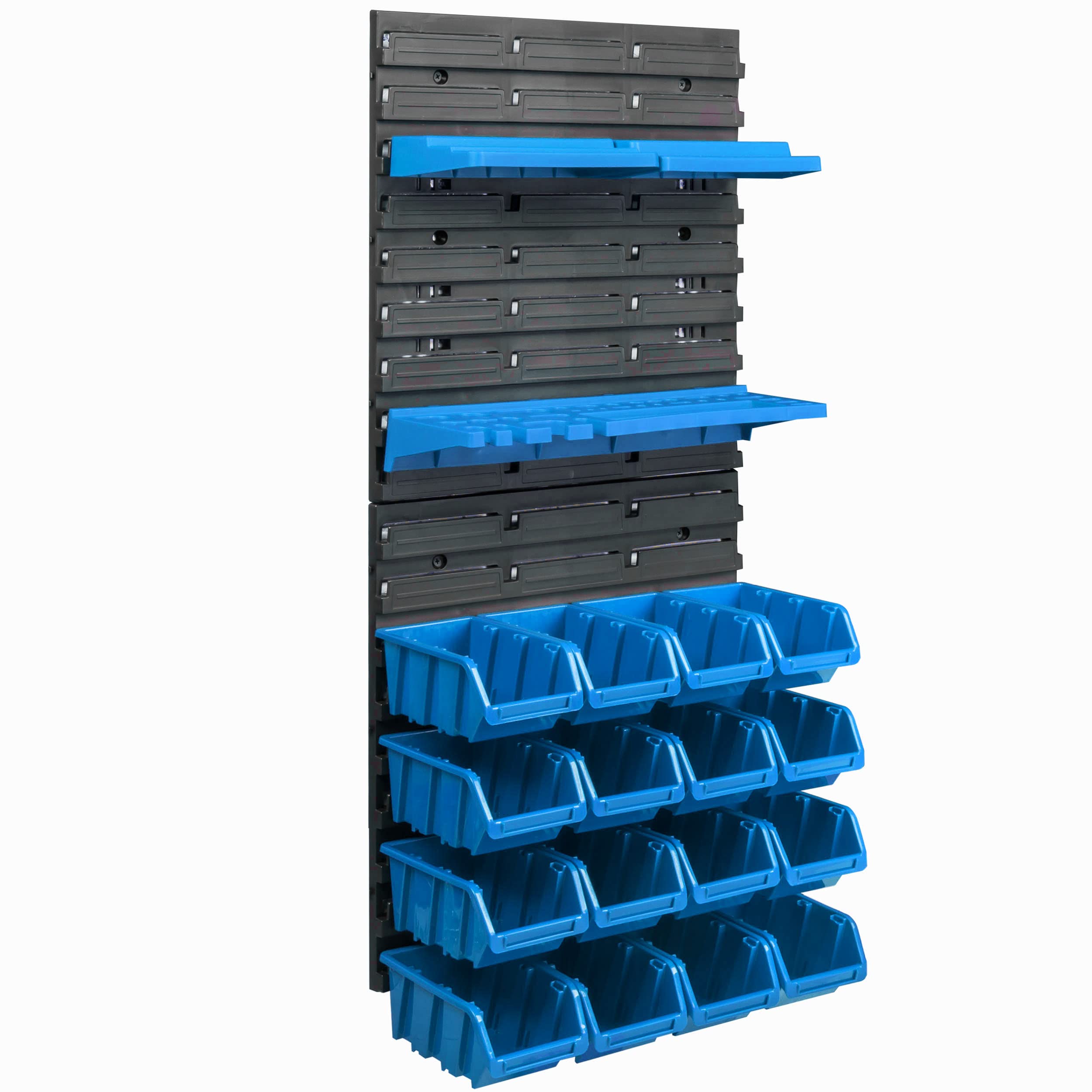 16 cajas apilables de pared de plástico, 39 x 78 cm, soporte para herramientas, taller, garaje, sistema de almacenamiento