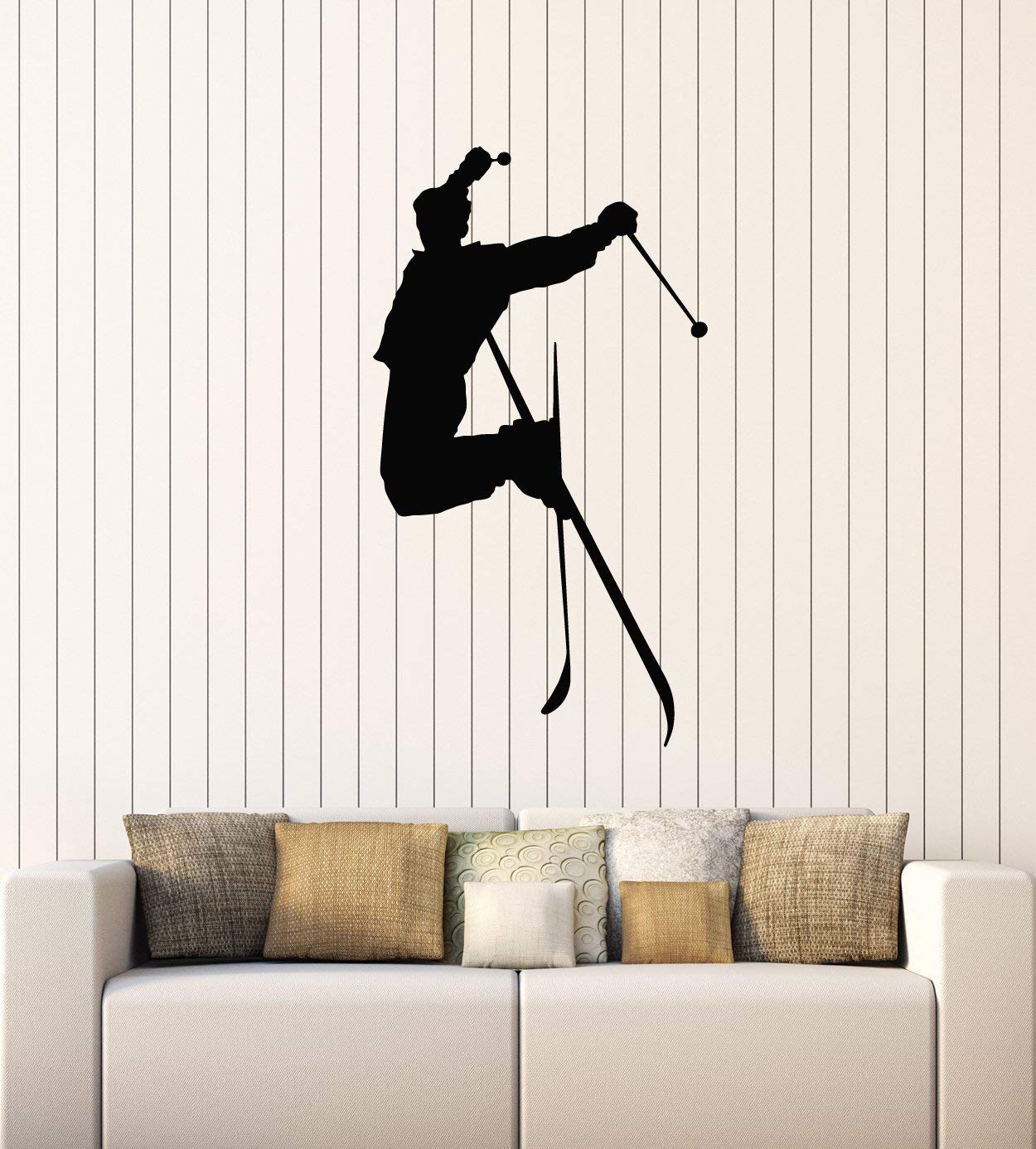 Skiing Freestyle Jump Wall Decal - Large Black Vinyl Sticker For Indoor/Outdoor