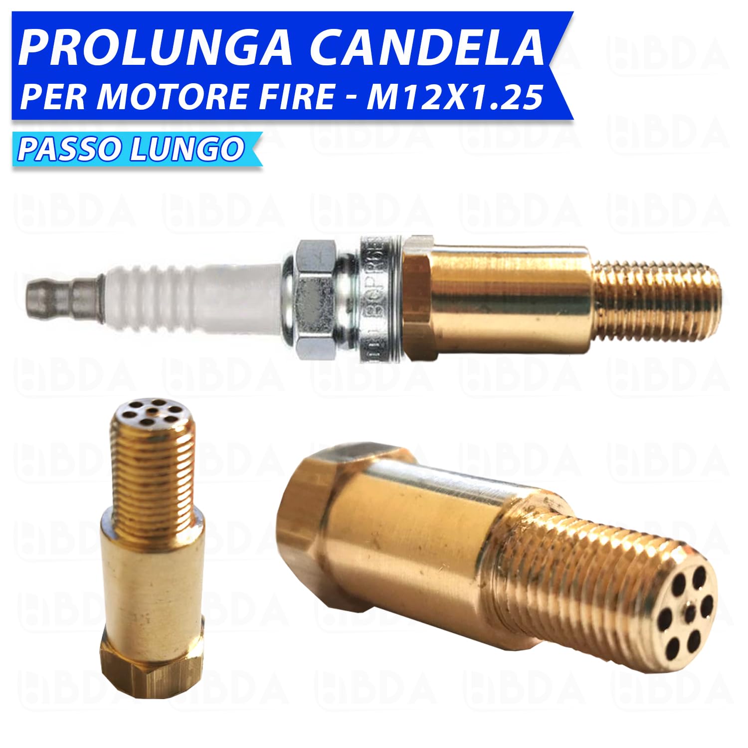 PROLUNGA CANDELA PASSO LUNGO M12X1,25 IN OTTONE AUTO E MOTO PER MOTORI FIRE (2 Pz)