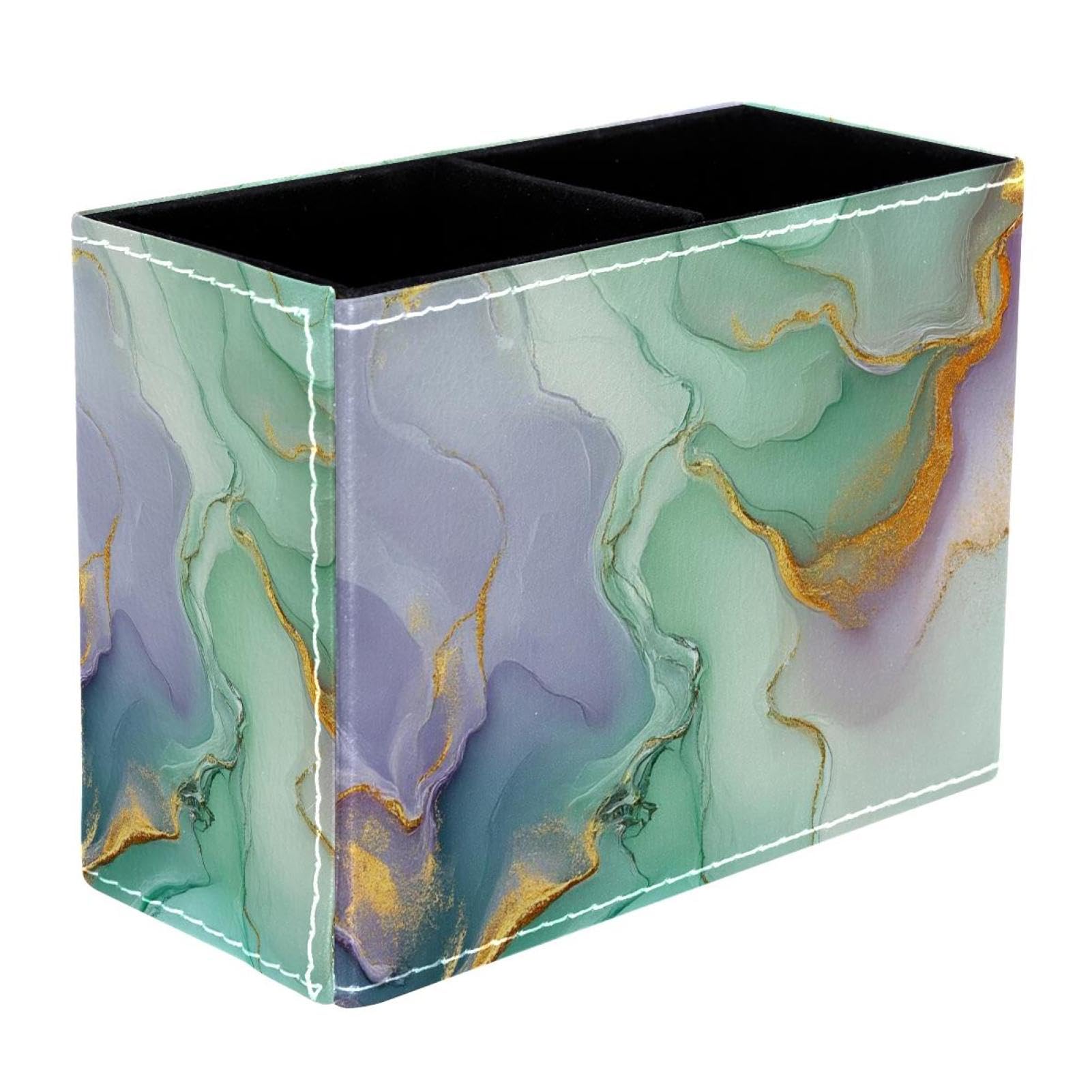 FWJZDSP Teal Blue Marble PU Leather Pencil Organizer, Makeup Brush Holder, Office Decor and Desk Accessories Durable
