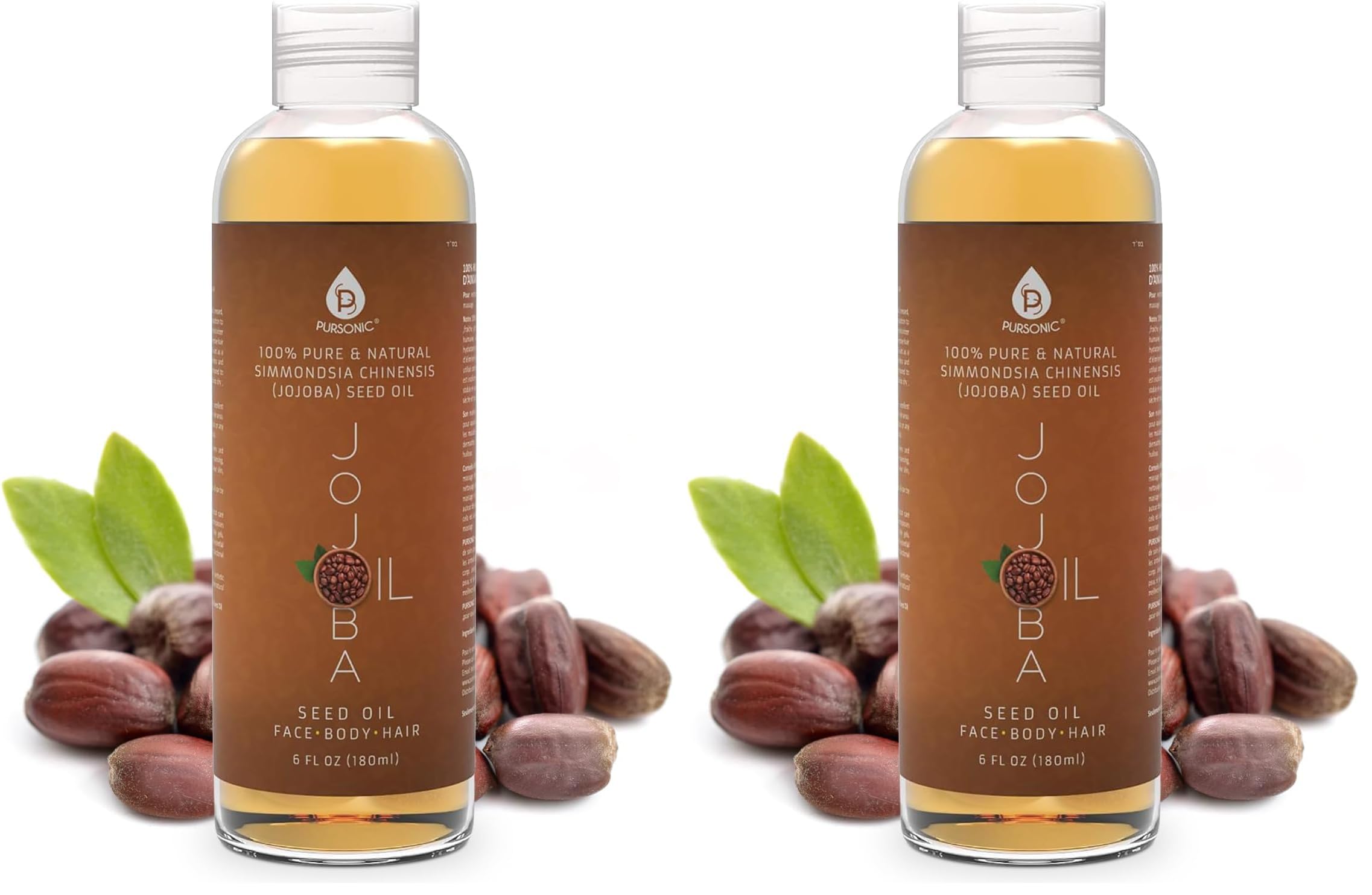 Pursonic 100% Cold Pressed Pure Golden Jojoba Oil for Dry Skin or Damaged Hair, Natural & Unrefined - Moisturizes & Revitalizes Skin, 6 Ounce, 1 count, JJO6 (Pack of 2)