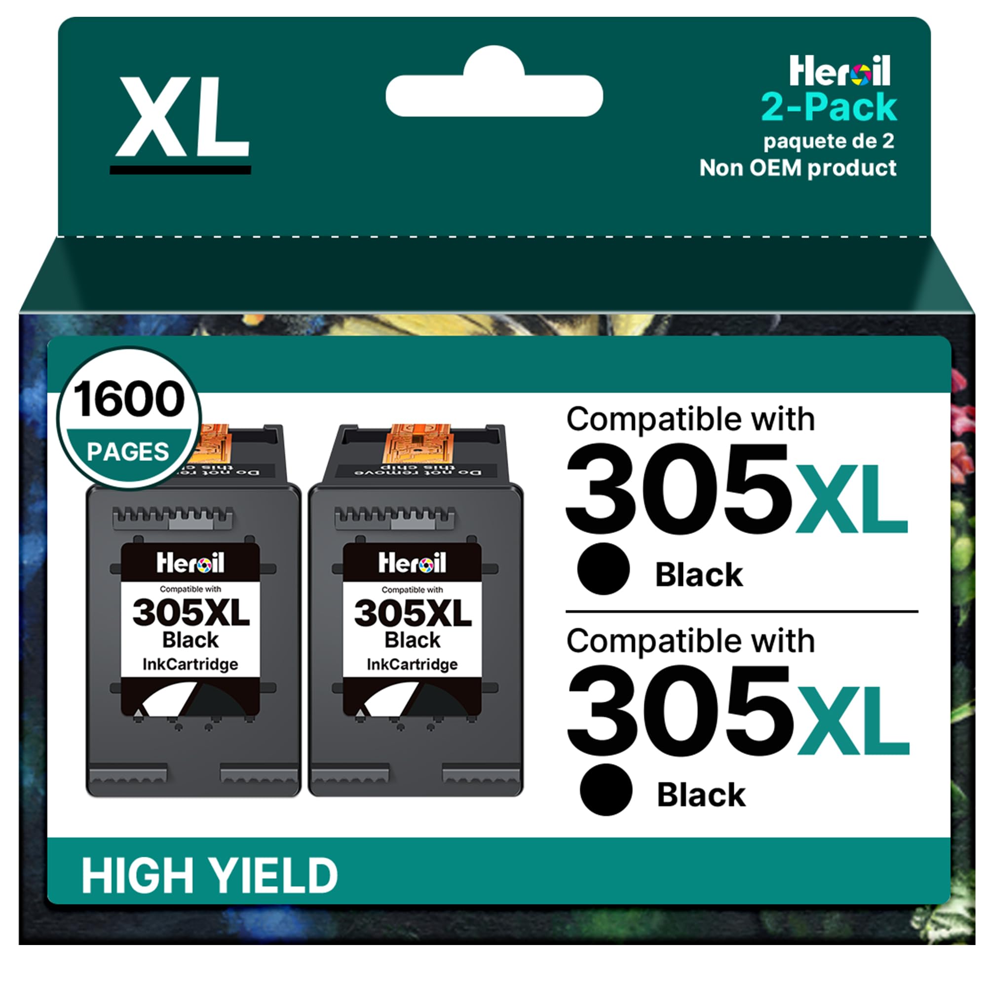 Heroil 305XL Nero Cartucce d'Inchiostro Sostituzione per HP 305XL per DeskJet 2700 2710e 2720e 2722e 2723e Plus 4120e 4122e 4130e Envy 6000 6020 6430 6030 (2-Pack)