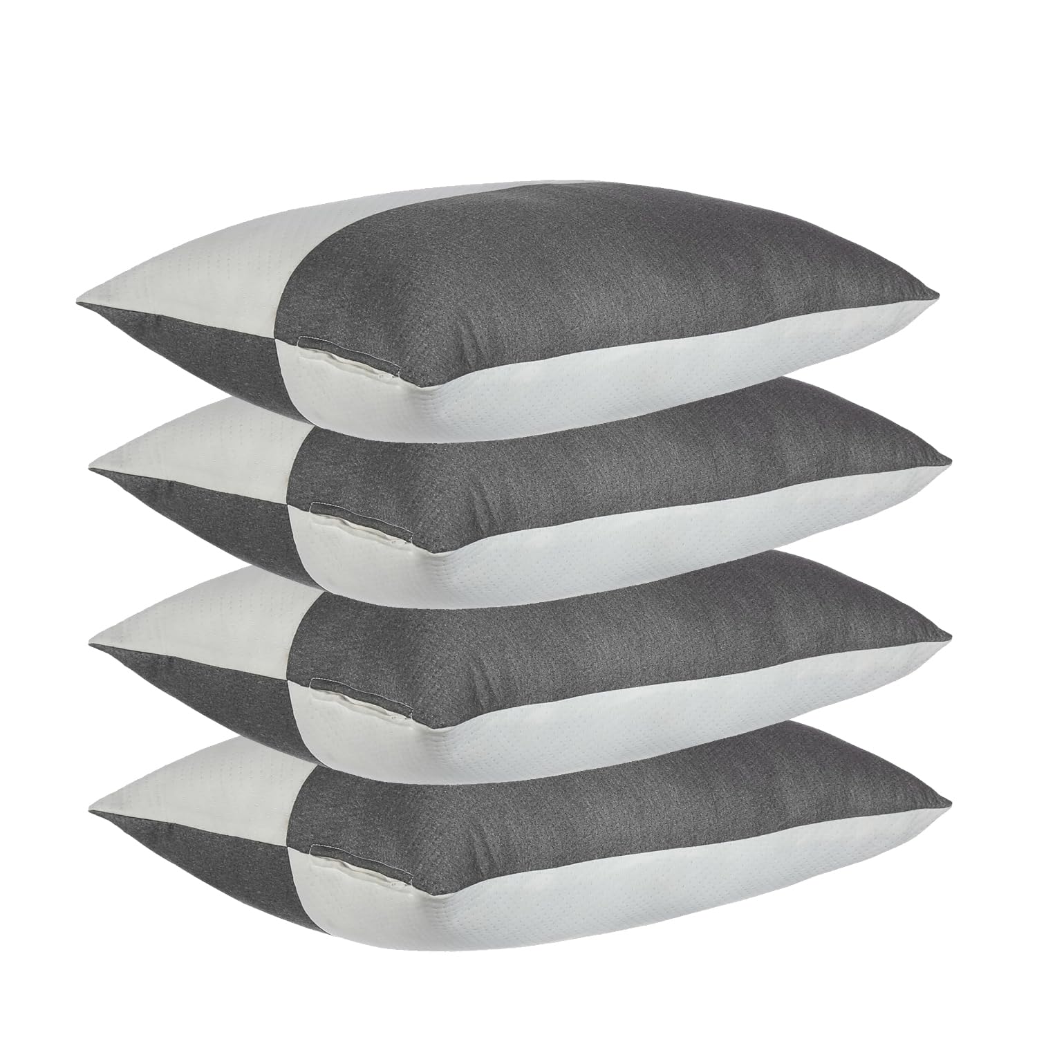 amazon basics Hollow Fiber Sleeping Pillow with Zip | Soft and Fluffy | Premium Soft Spun Polyester Outer Cover | Adjustable Height | White & Melange Grey - 27 x 16 inch (Set of 4)