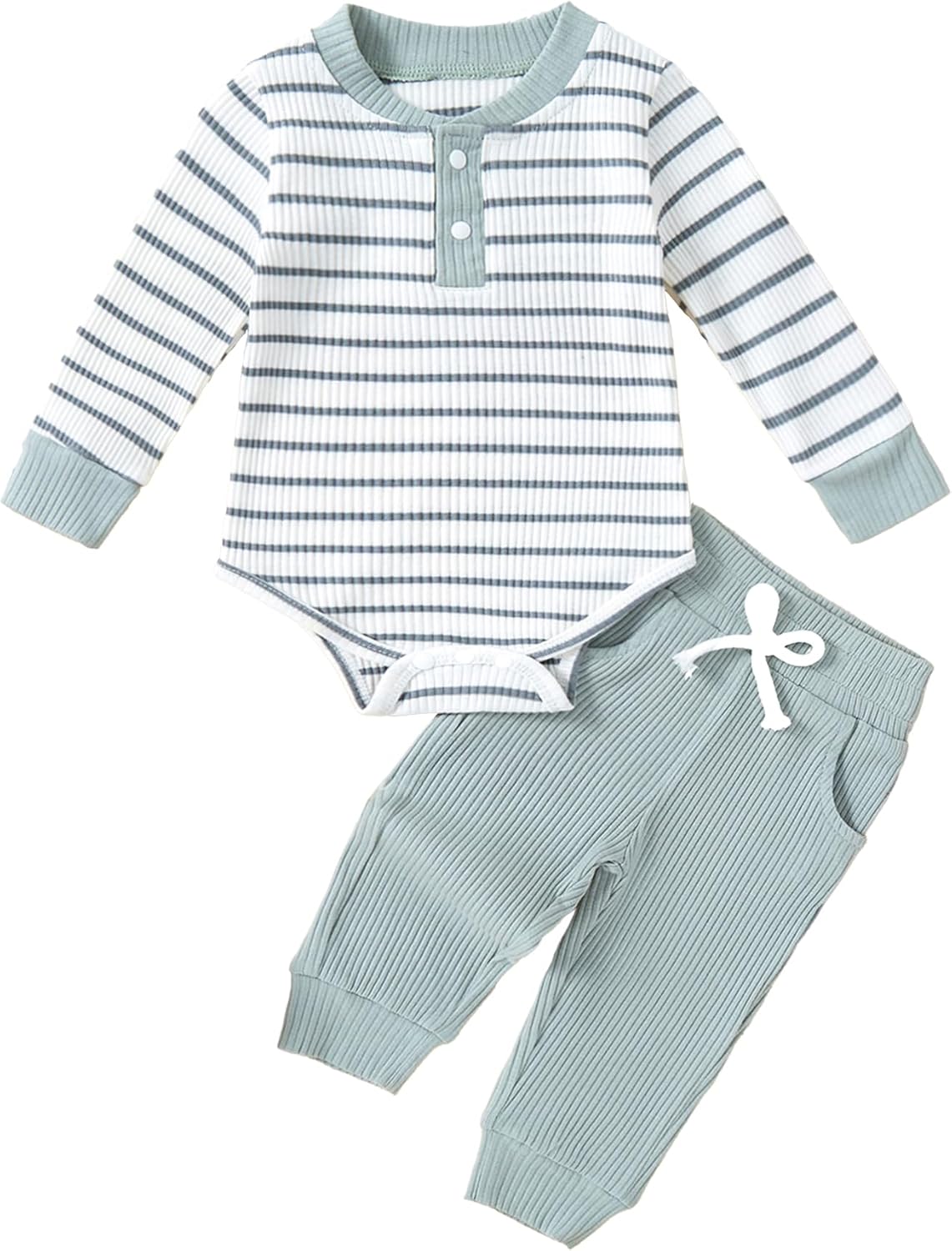 Newborn Baby Boy Clothes Ribbed Knit Long Sleeve Romper and Pants Set Fall Winter Baby Boy Outfits